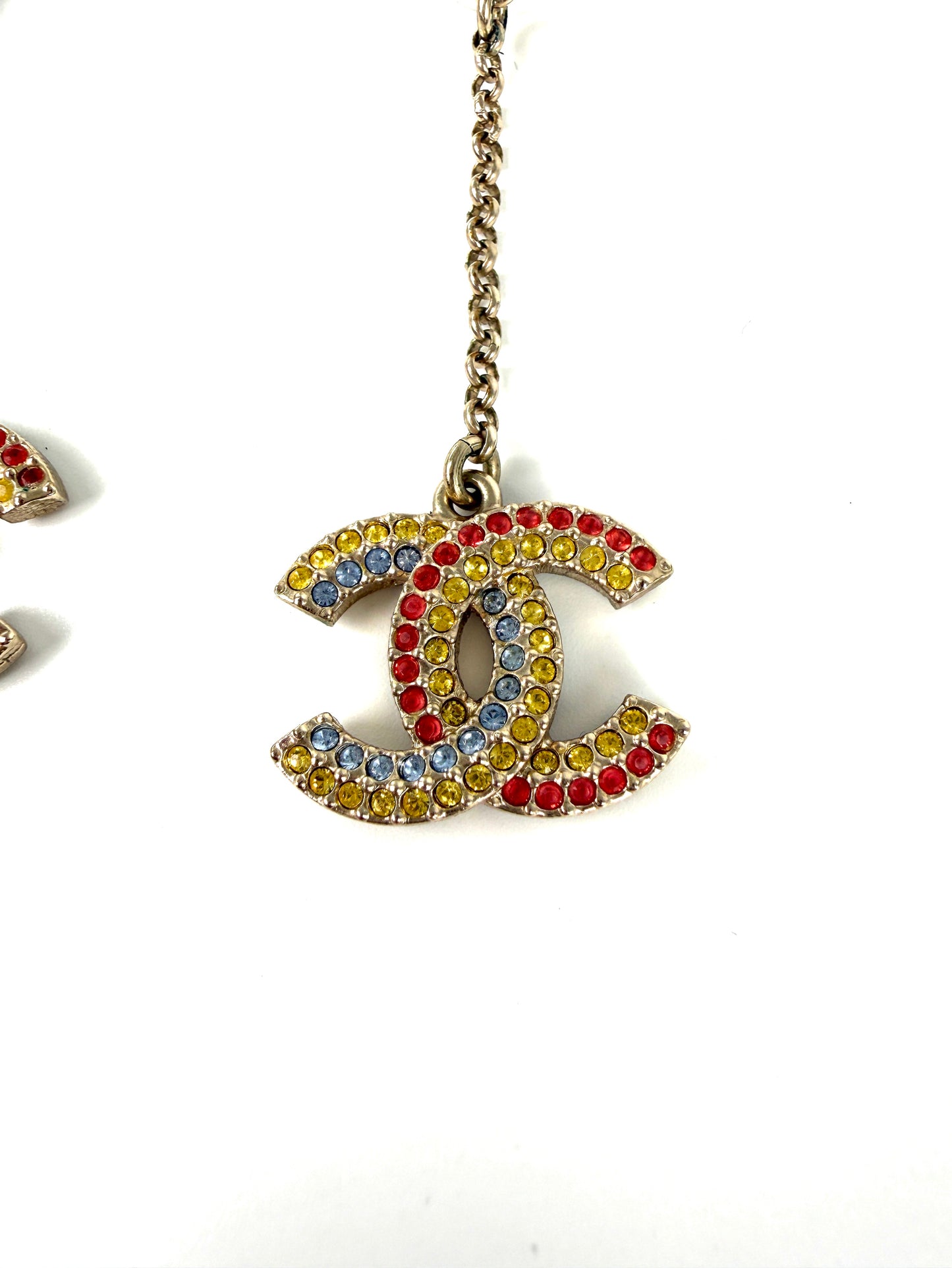 CHANEL CC Drop Multicolor Light Gold Strass Earrings