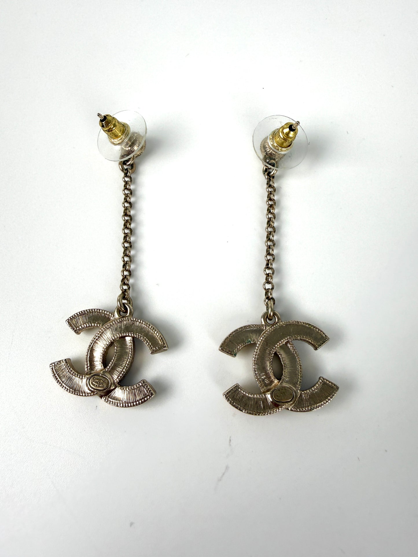 CHANEL CC Drop Multicolor Light Gold Strass Earrings