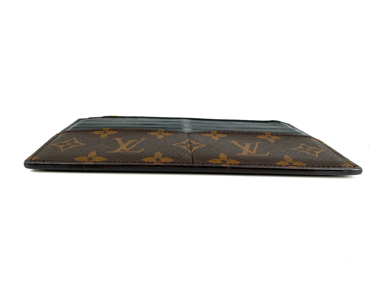 LOUIS VUITTON Slim Purse Brown Monogram Black Leather Zip Wallet