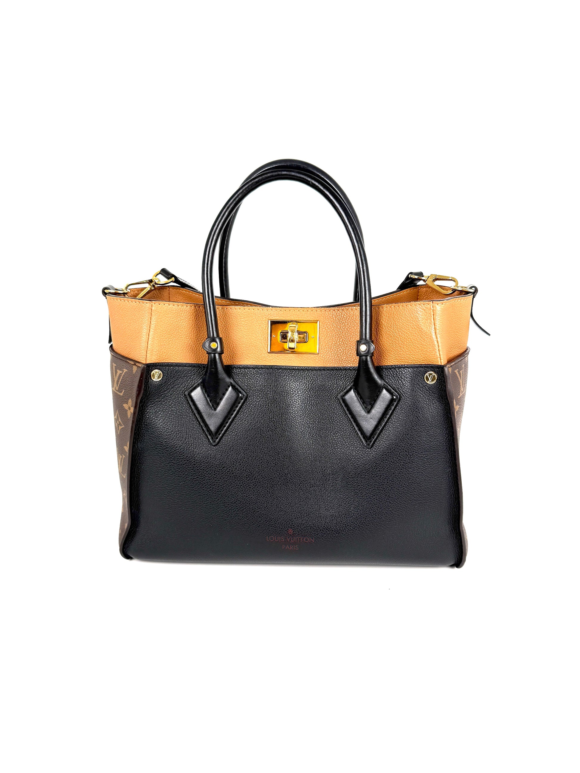 LOUIS VUITTON On My Side Black Brown Top Handle Crossbody Tote Bag MM