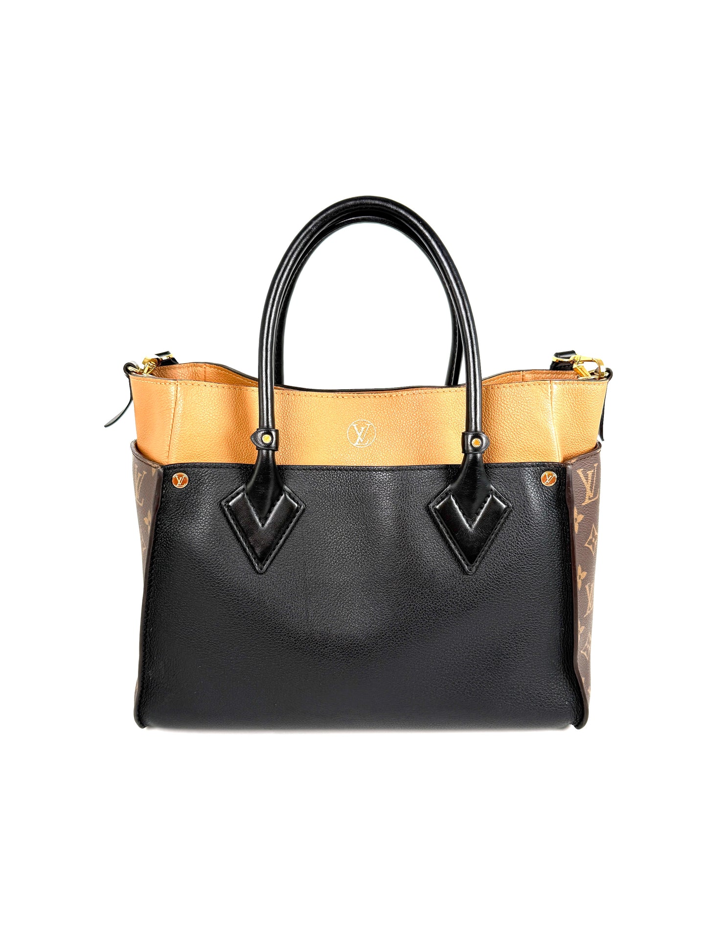 LOUIS VUITTON On My Side Black Brown Top Handle Crossbody Tote Bag MM