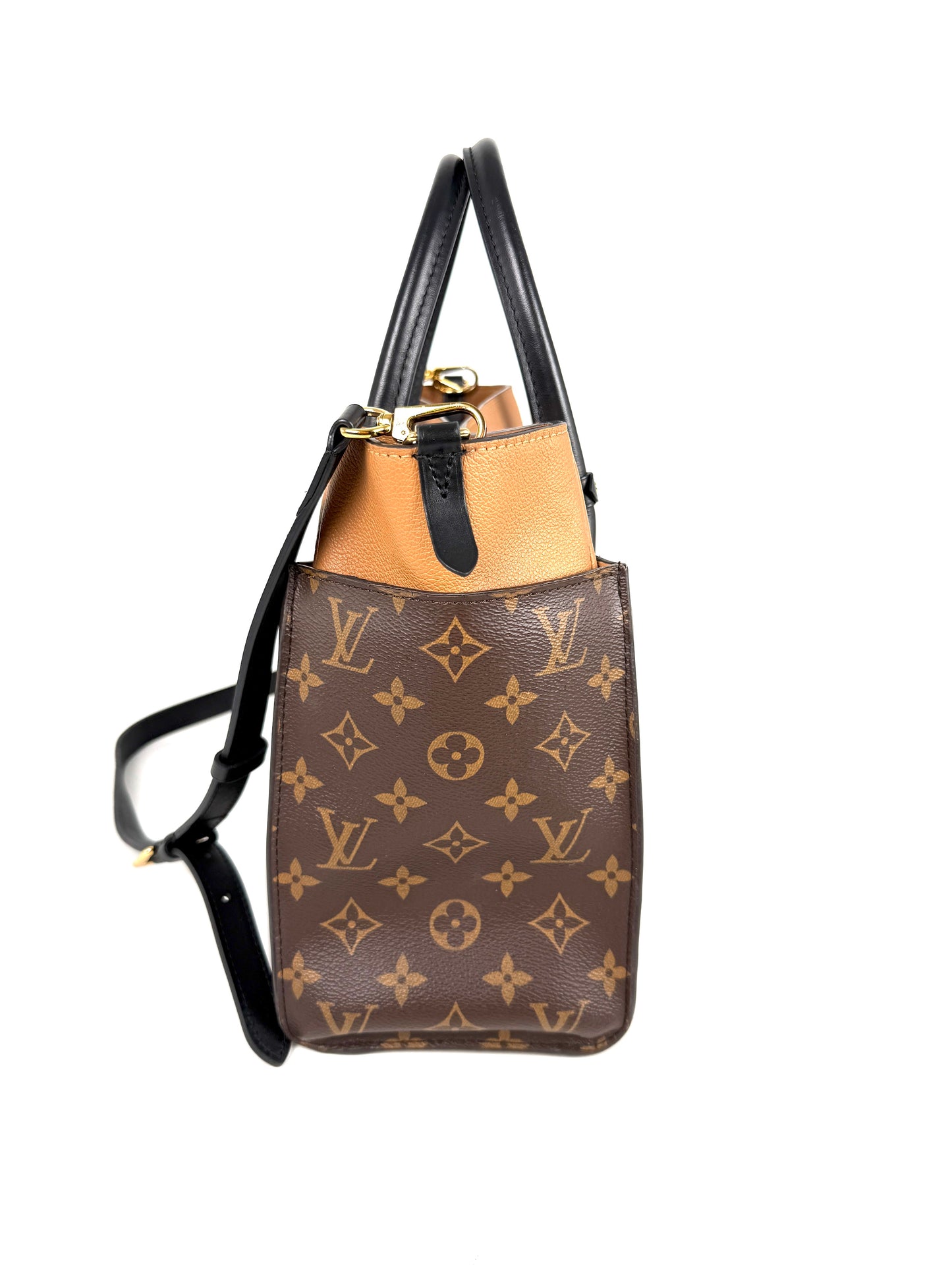 LOUIS VUITTON On My Side Black Brown Top Handle Crossbody Tote Bag MM