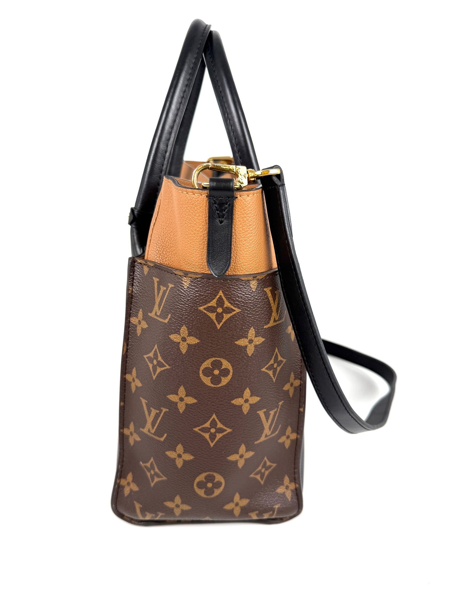 LOUIS VUITTON On My Side Black Brown Top Handle Crossbody Tote Bag MM