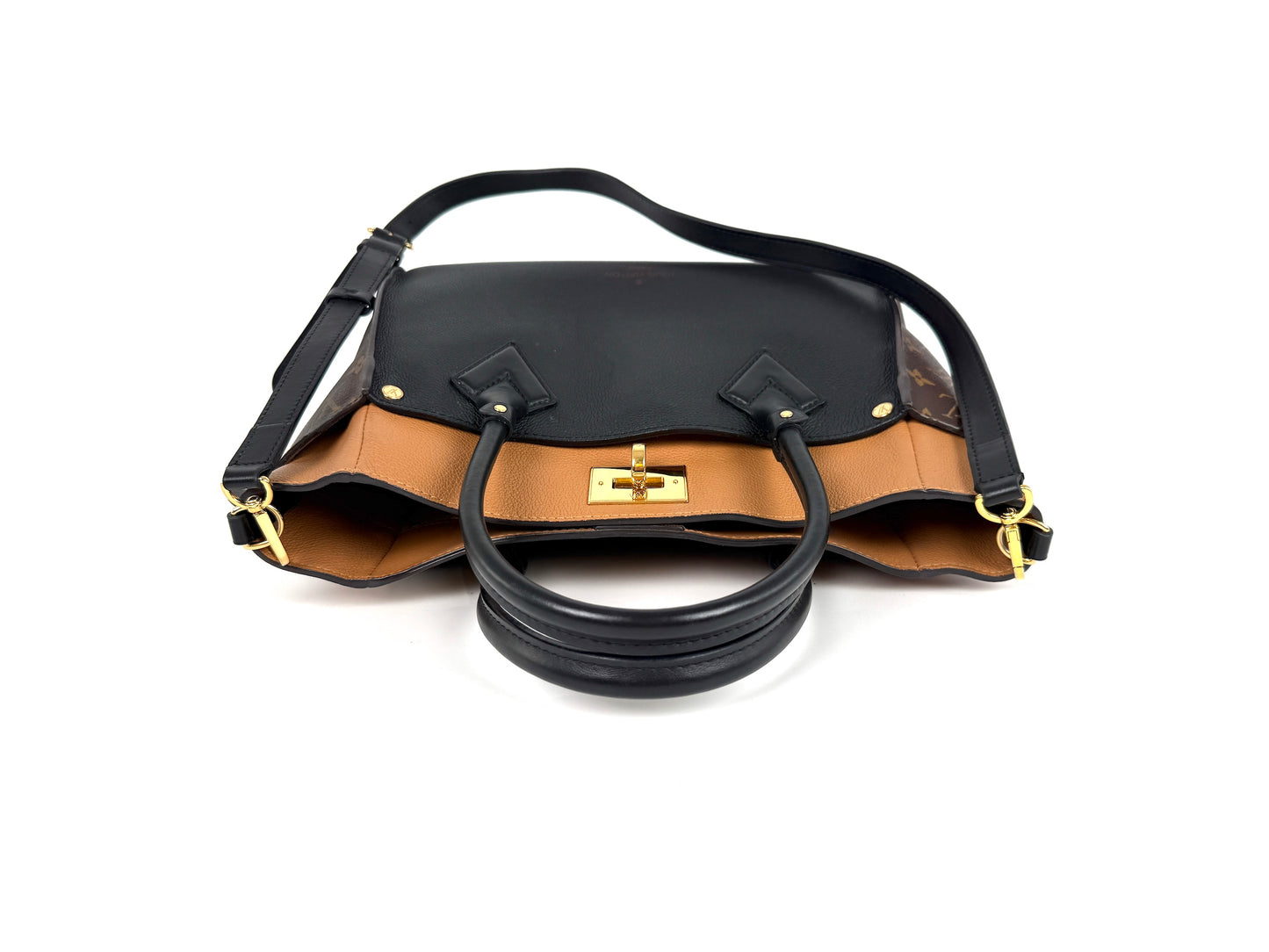 LOUIS VUITTON On My Side Black Brown Top Handle Crossbody Tote Bag MM
