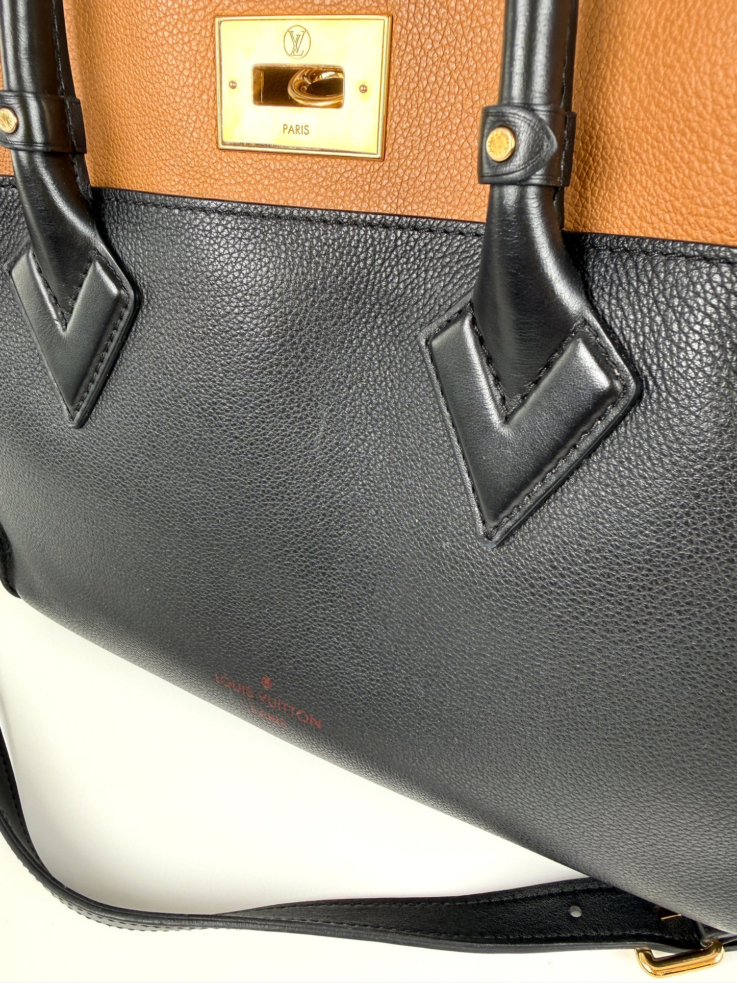 LOUIS VUITTON On My Side Black Brown Top Handle Crossbody Tote Bag MM
