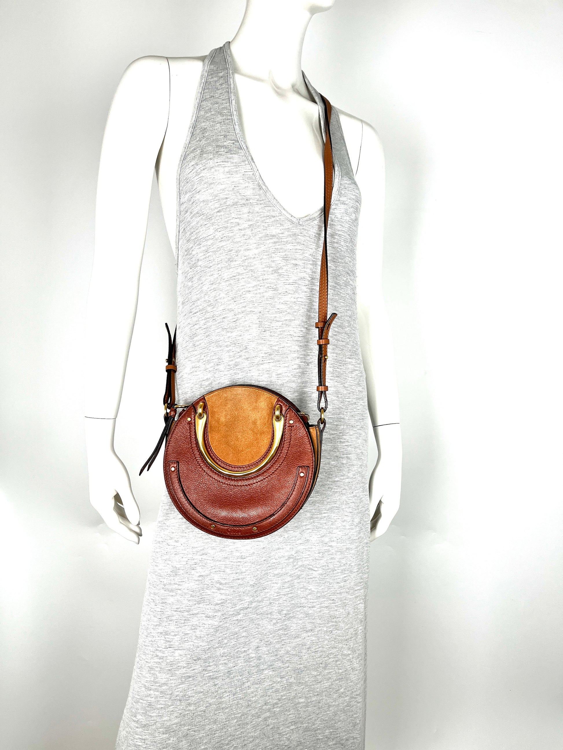 Chloe Small Pixie Leather Suede Brown Crossbody Top Handle Bag