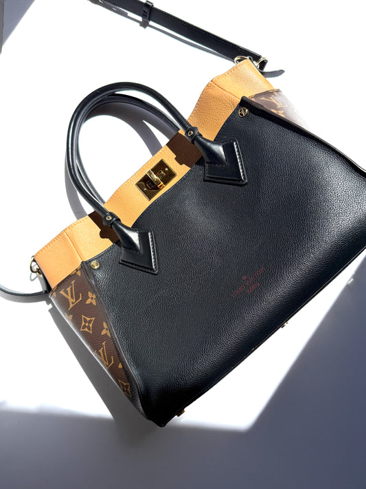 LOUIS VUITTON On My Side Black Brown Top Handle Crossbody Tote Bag MM