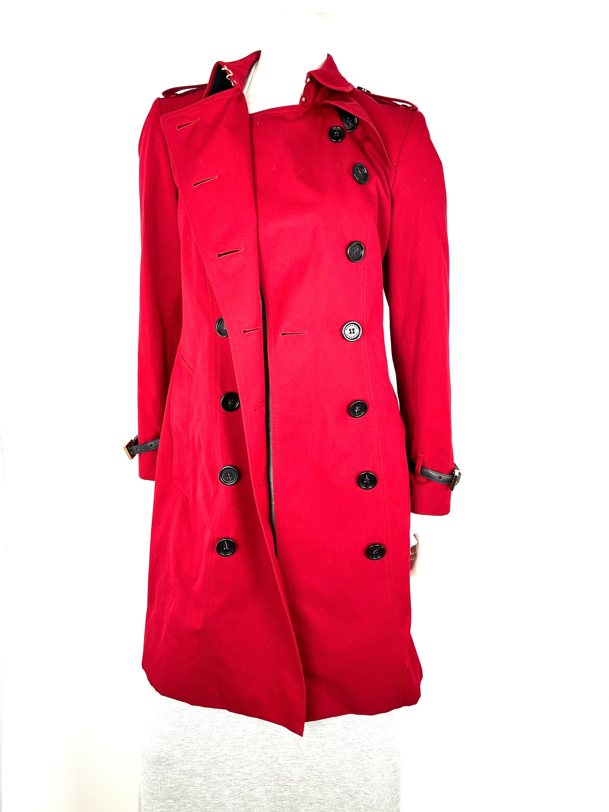 Burberry London Kensington Red Double Breasted Cotton Trench Coat Jacket 42 4 6