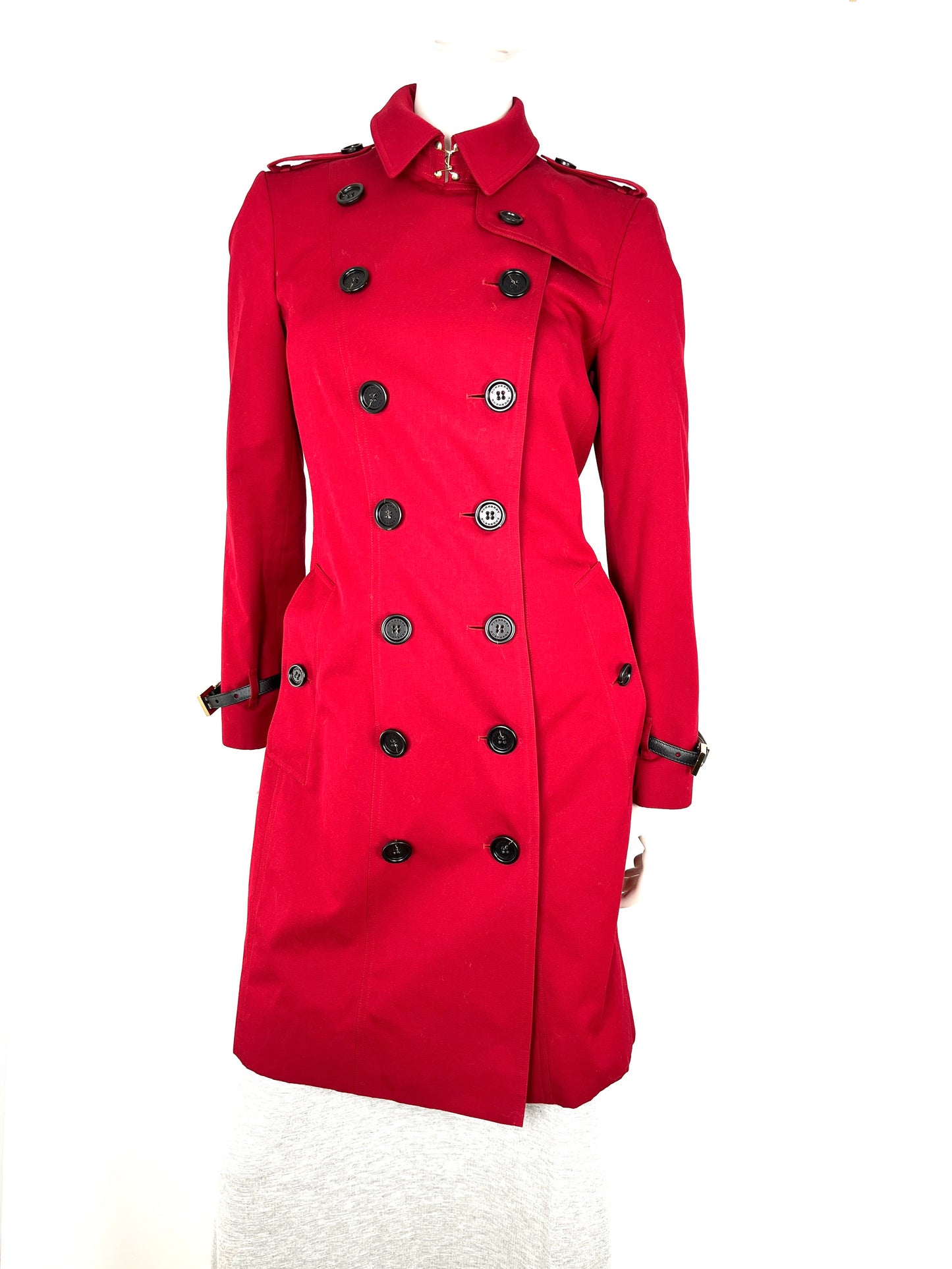 Burberry London Kensington Red Double Breasted Cotton Trench Coat Jacket 42 4 6