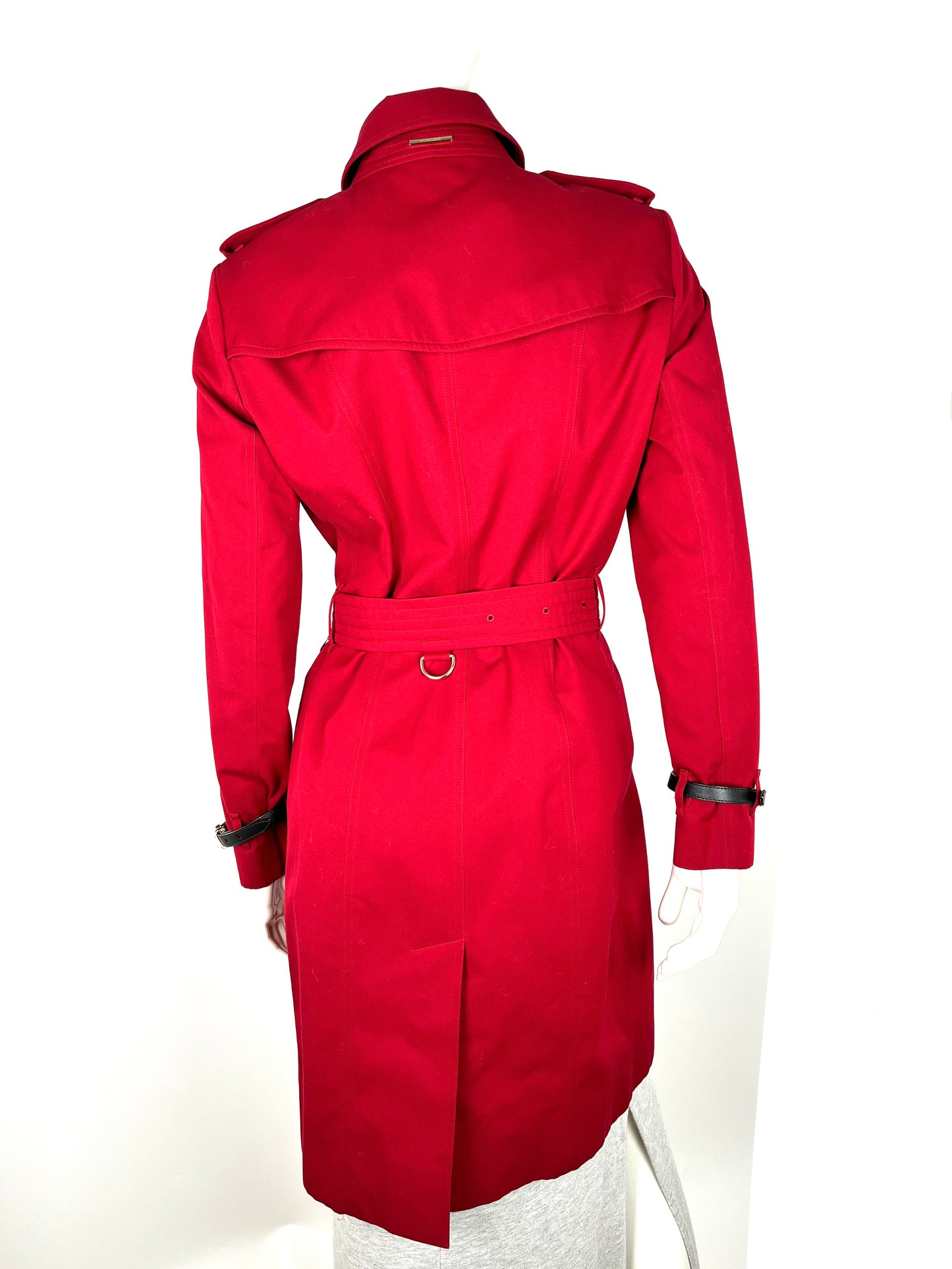 Burberry London Kensington Red Double Breasted Cotton Trench Coat Jacket 42 4 6