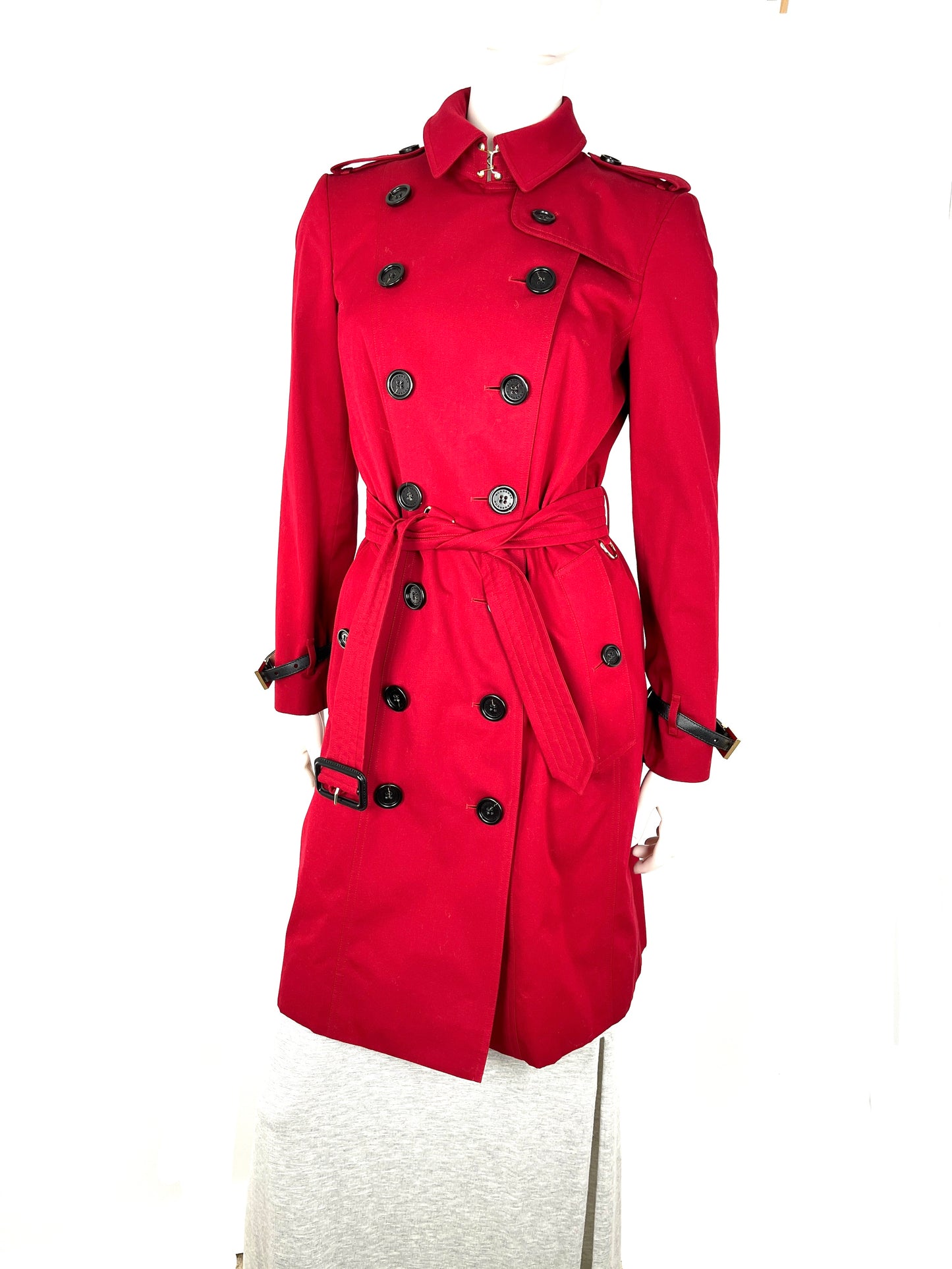 Burberry London Kensington Red Double Breasted Cotton Trench Coat Jacket 42 4 6 Designer coat