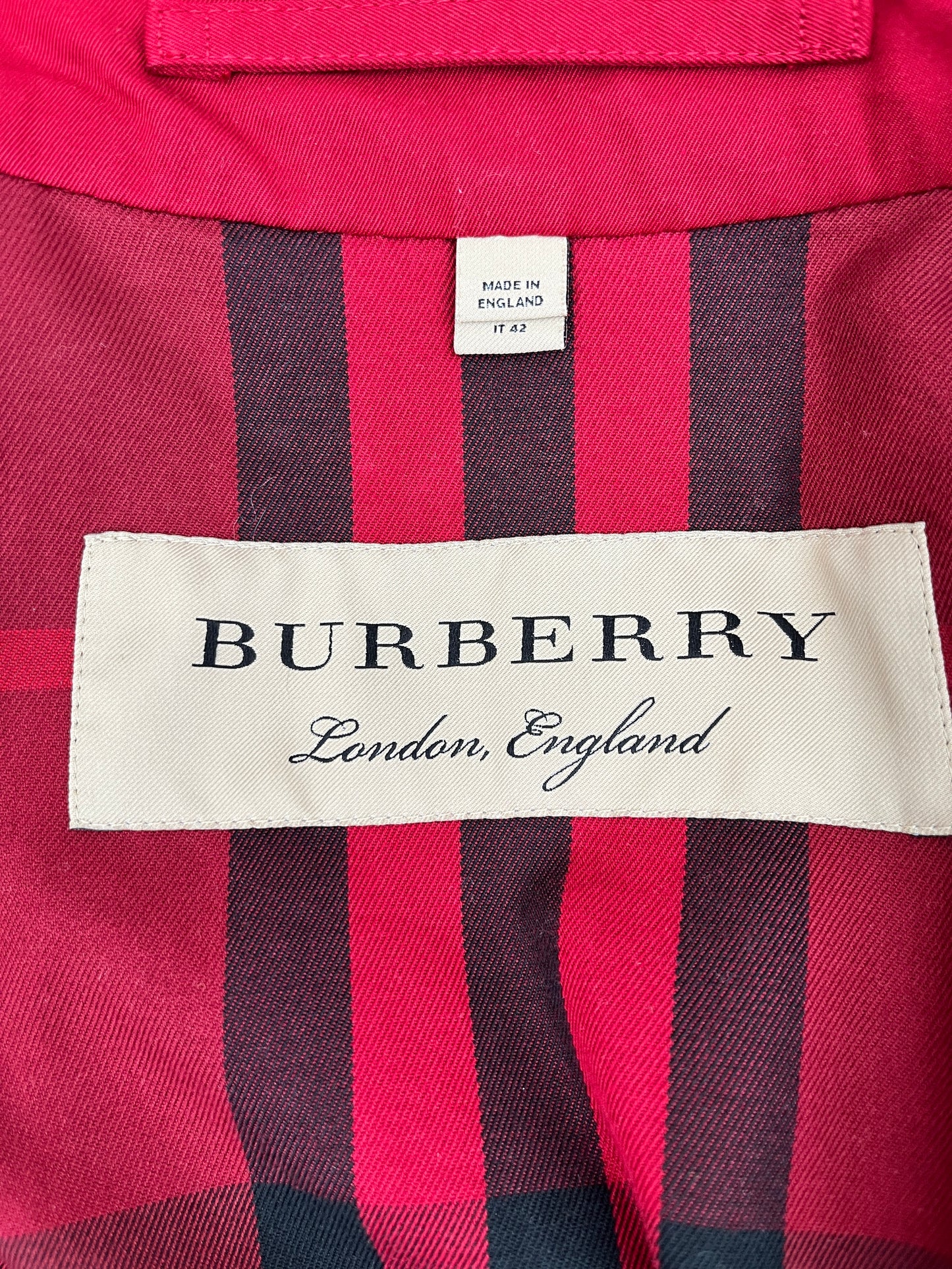 Burberry London Kensington Red Double Breasted Cotton Trench Coat Jacket 42 4 6