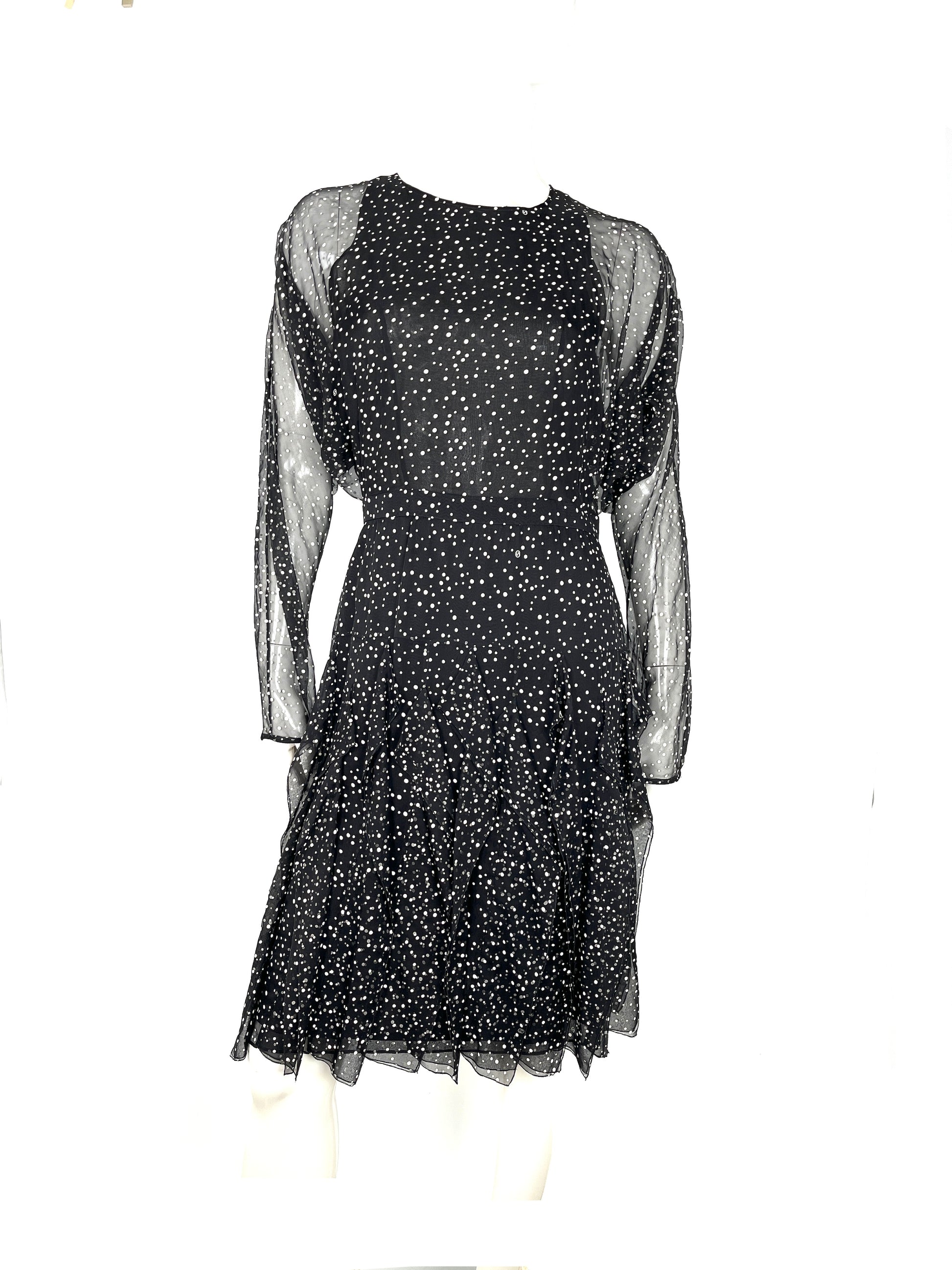 GUCCI Polka Dot GG Logo Black White Midi Long Sleeve Silk Dress 42 6 GUCCI Polka Dot GG Logo Black White Midi Long Sleeve Silk Dress 42 6