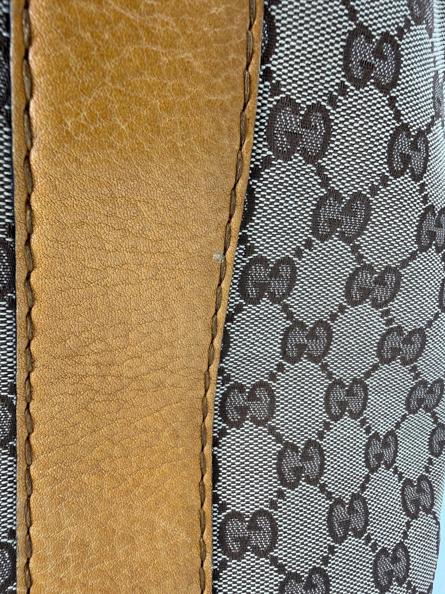 GUCCI Vintage Libeccio GG Canvas Bamboo Brown Tan Tote Bag