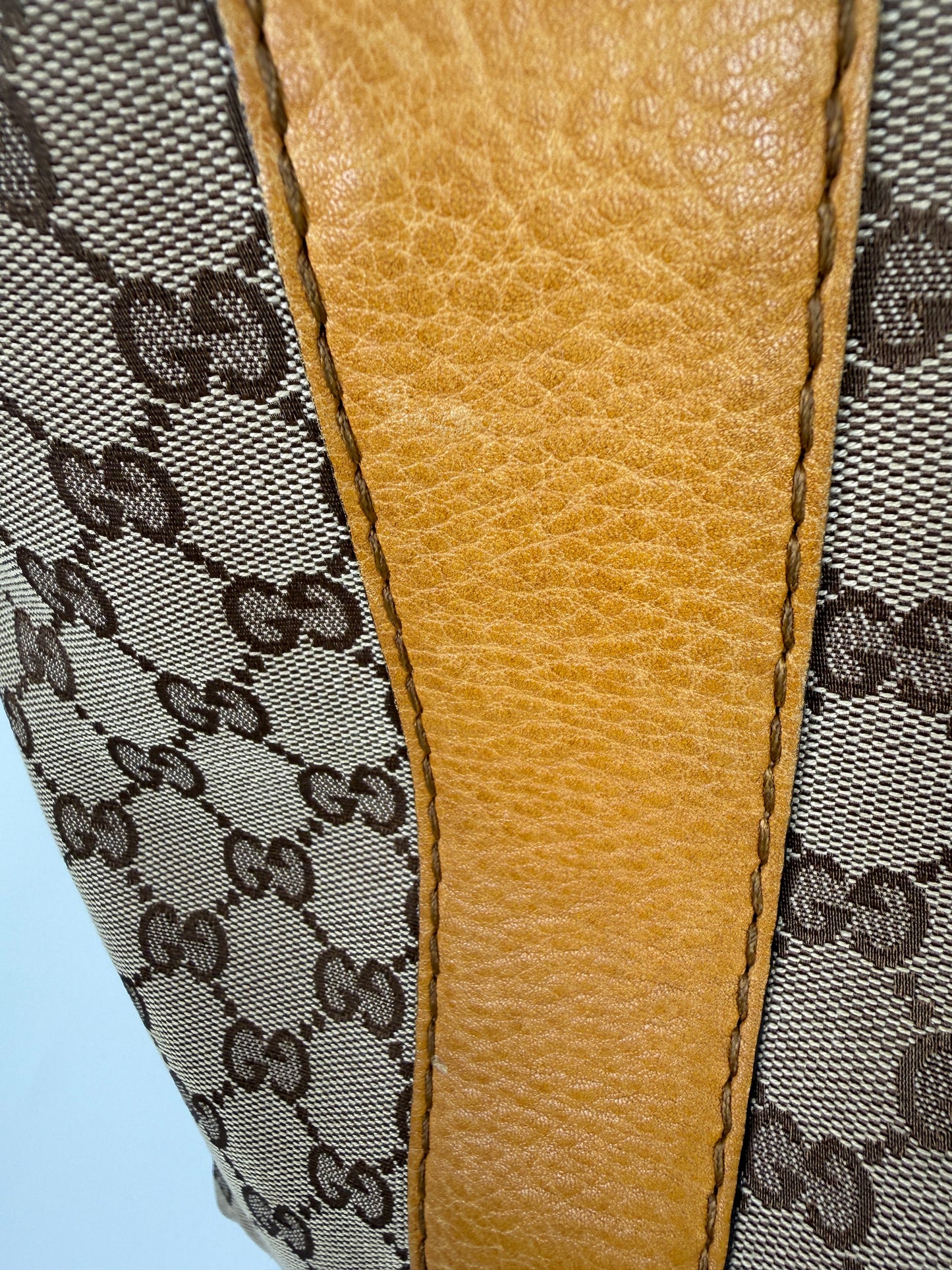 GUCCI Vintage Libeccio GG Canvas Bamboo Brown Tan Tote Bag