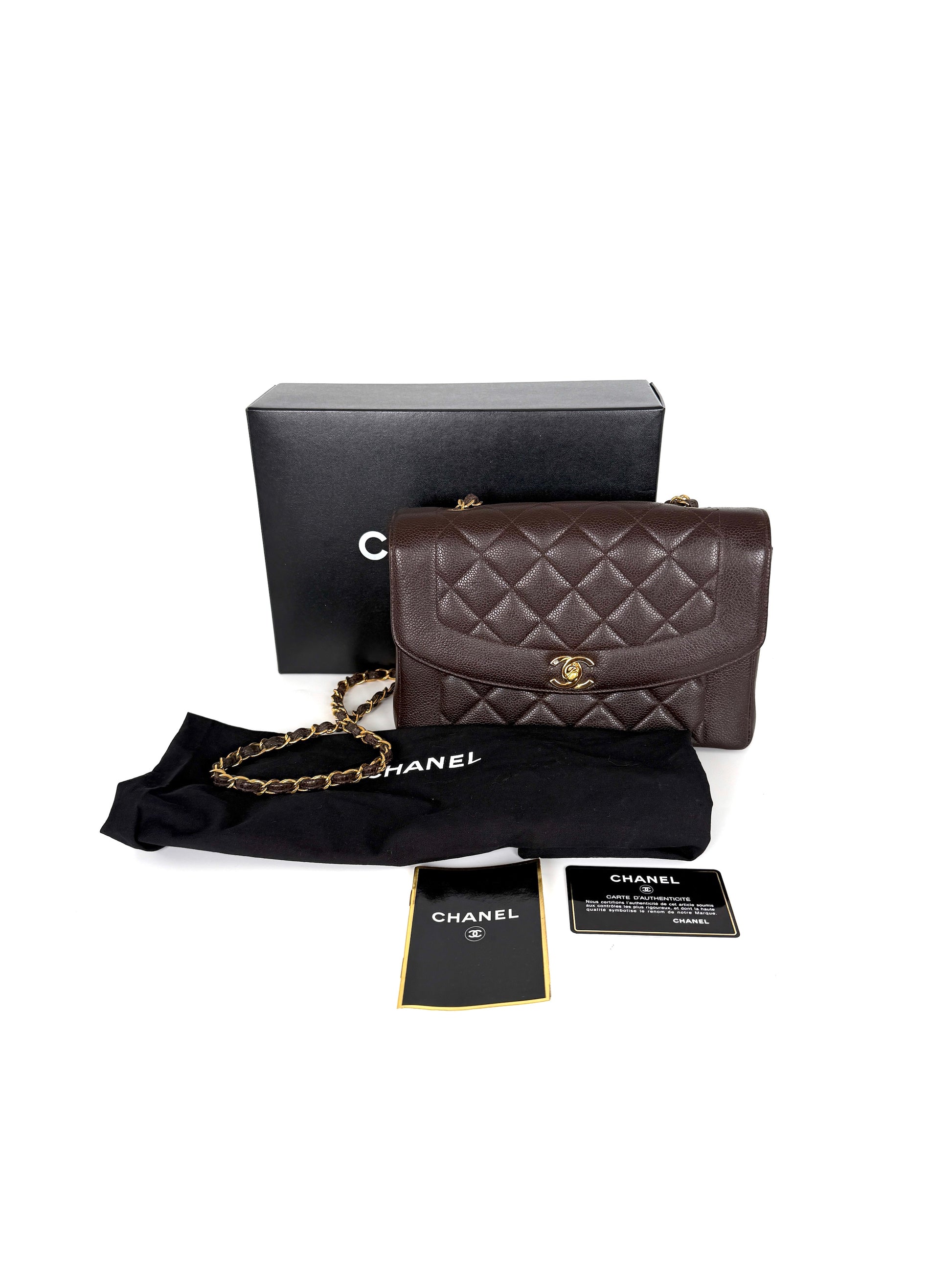 Vintage CHANEL Diana Medium Brown Caviar Quilted Leather Crossbody Flap Bag