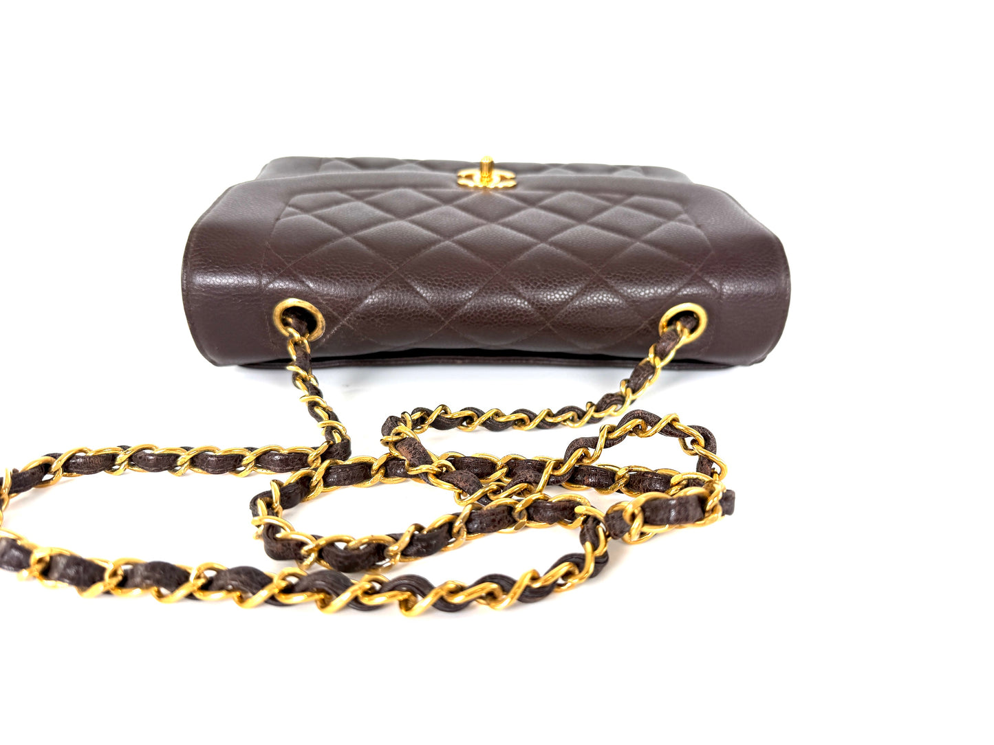 Vintage CHANEL Diana Medium Brown Caviar Quilted Leather Crossbody Flap Bag