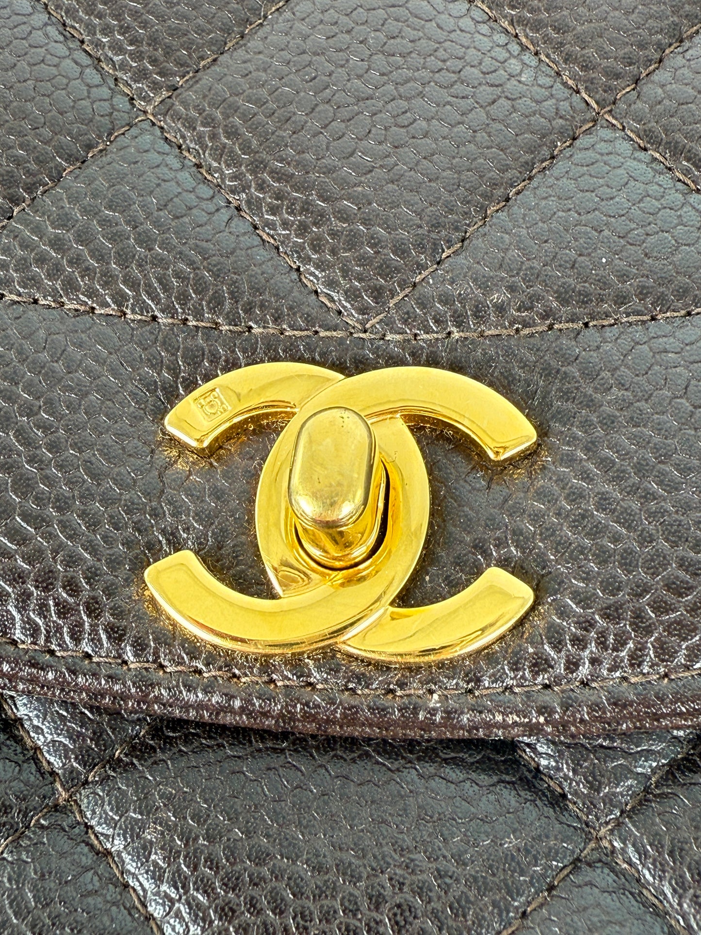 Vintage CHANEL Diana Medium Brown Caviar Quilted Leather Crossbody Flap Bag