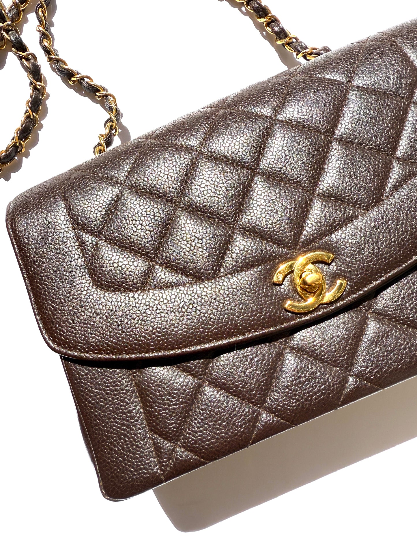Vintage CHANEL Diana Medium Brown Caviar Quilted Leather Crossbody Flap Bag