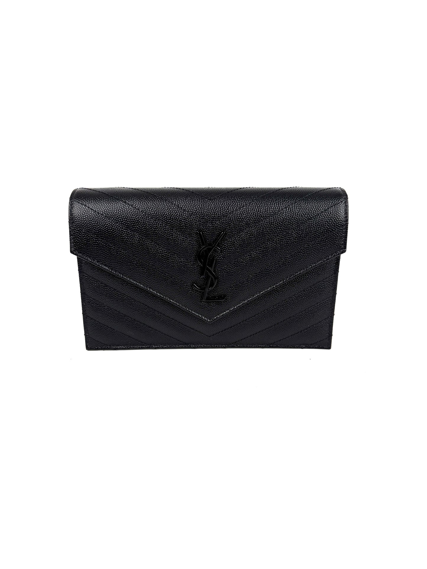 Saint Laurent YSL Cassandre Envelope Monogram So Black Chain Wallet Grain de Poudre Crossbody Bag New