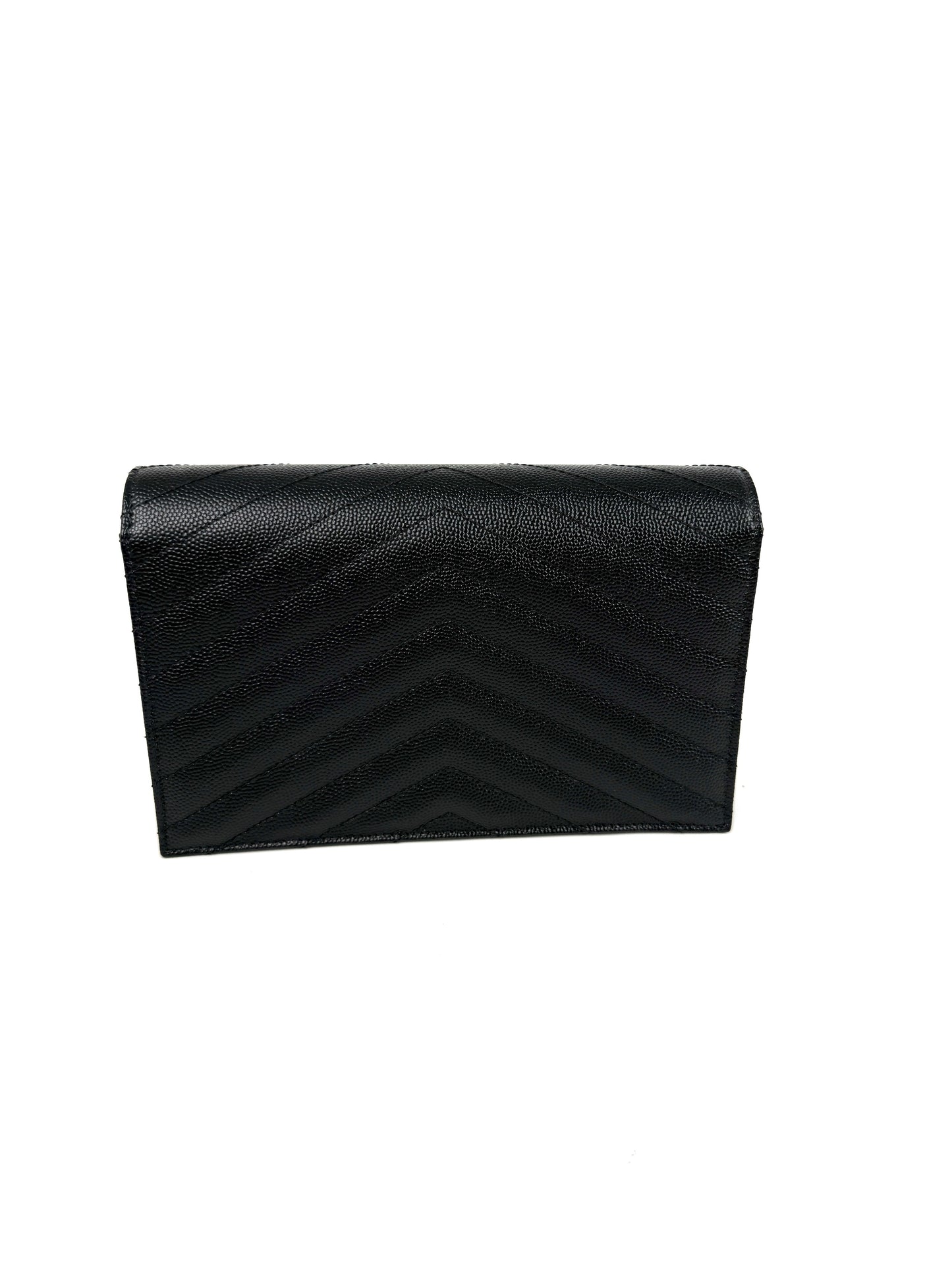 Saint Laurent YSL Cassandre Envelope Monogram So Black Chain Wallet Grain de Poudre Crossbody Bag New