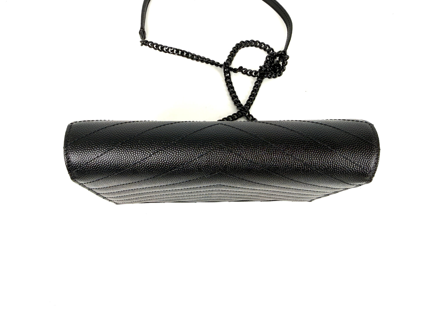 Saint Laurent YSL Cassandre Envelope Monogram So Black Chain Wallet Grain de Poudre Crossbody Bag New