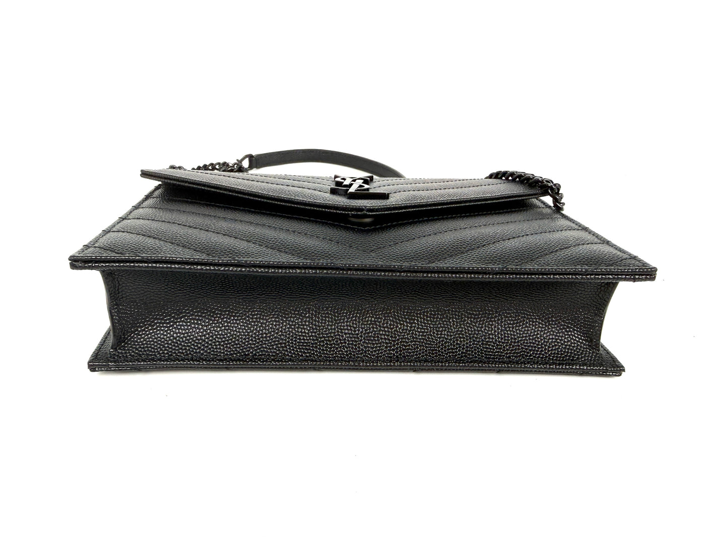 Saint Laurent YSL Cassandre Envelope Monogram So Black Chain Wallet Grain de Poudre Crossbody Bag New