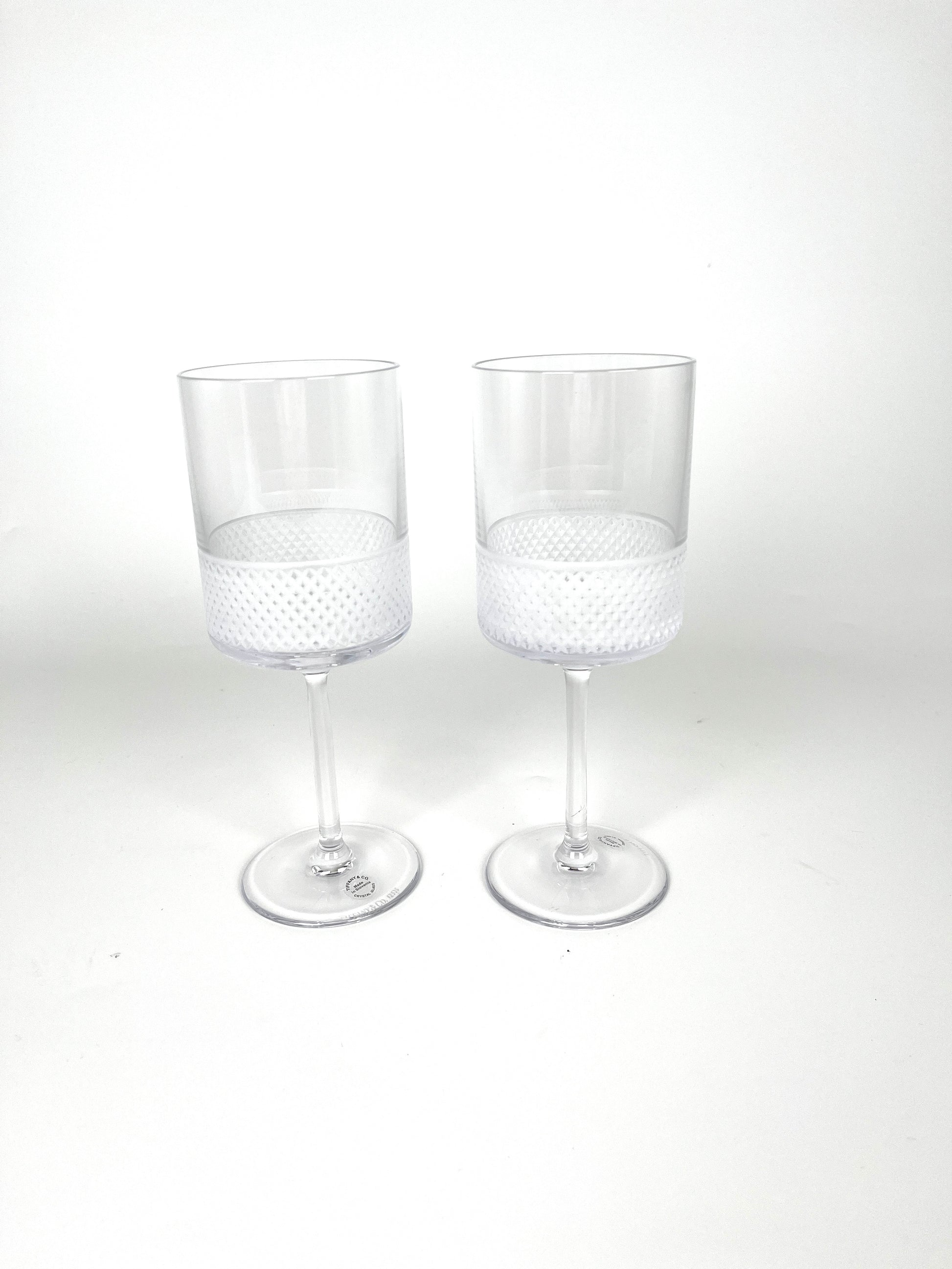 New Tiffany & Co Diamond Point Crystal Wine Glasses Set of 2