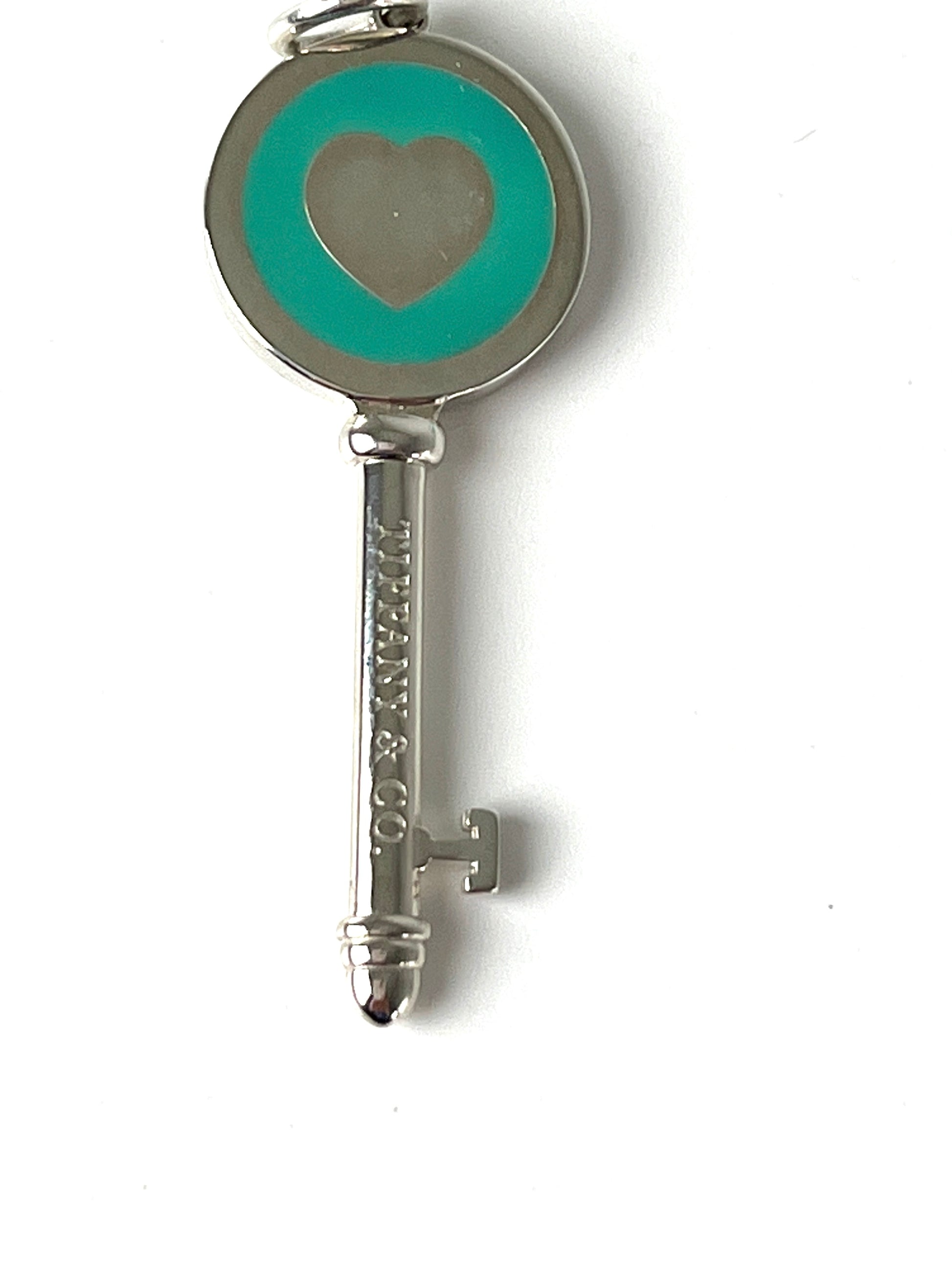 Tiffany Co Key Enamel Blue Heart Sterling Silver Tag Charm