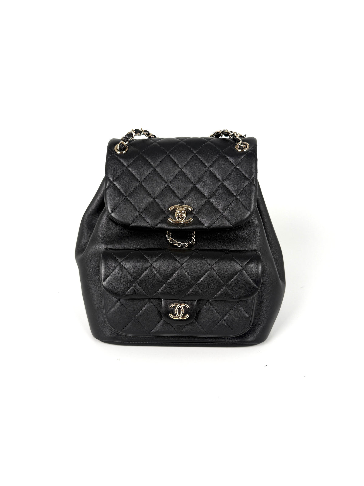 Auth Chanel CC Quilted Matelasse Drawstring Backpack CHANEL Lambskin Quilted Drawstring Backpack Black – STYLISHTOP main image 2