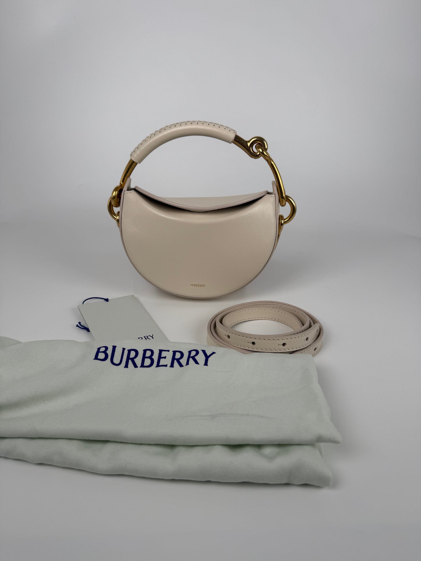 Burberry Bridle 2026 Leather Saddle Style Soap Cream Clutch Bag New