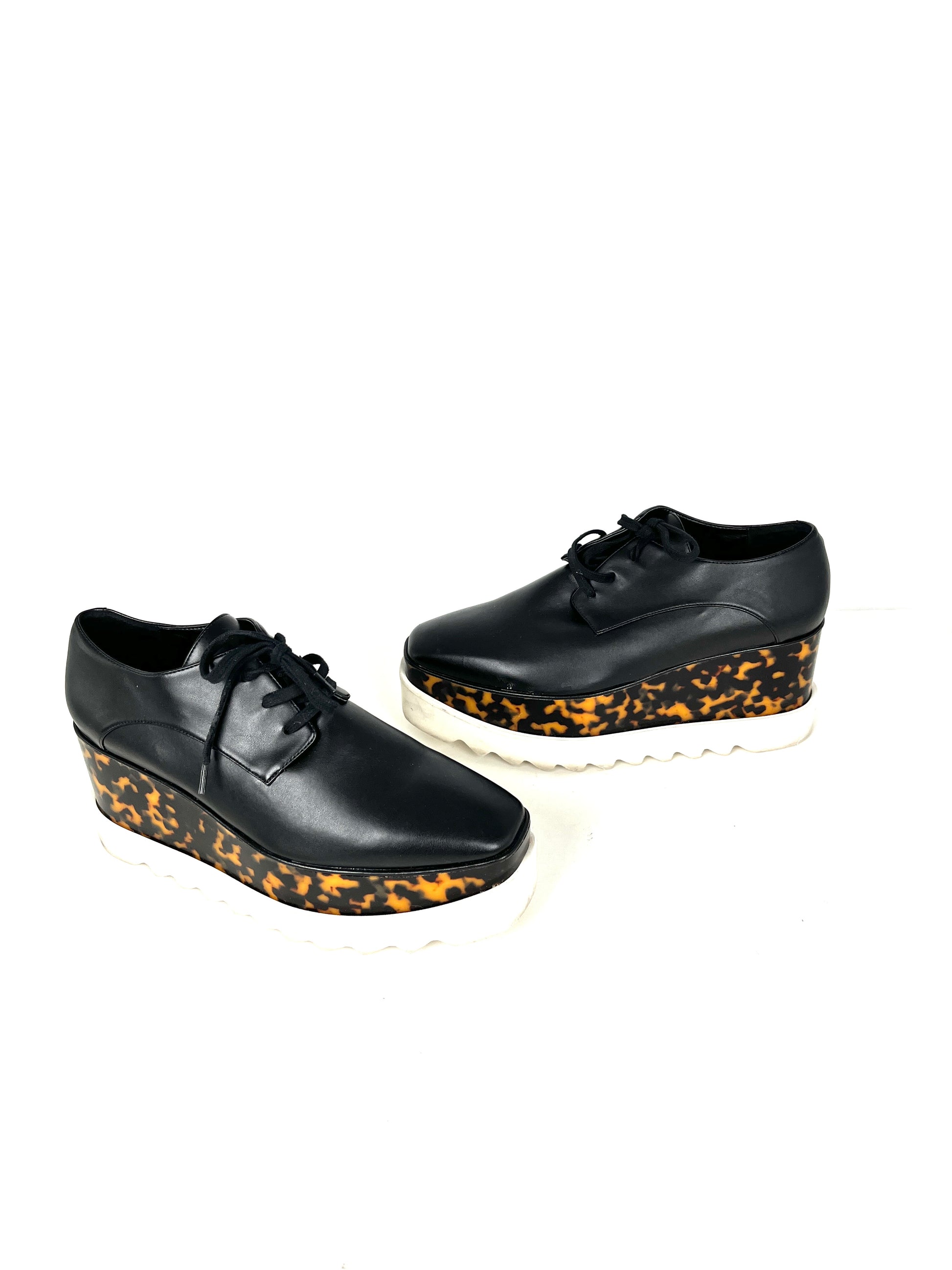 Stella McCartney Platform Black Leopard Animal Print Sneakers 38 8