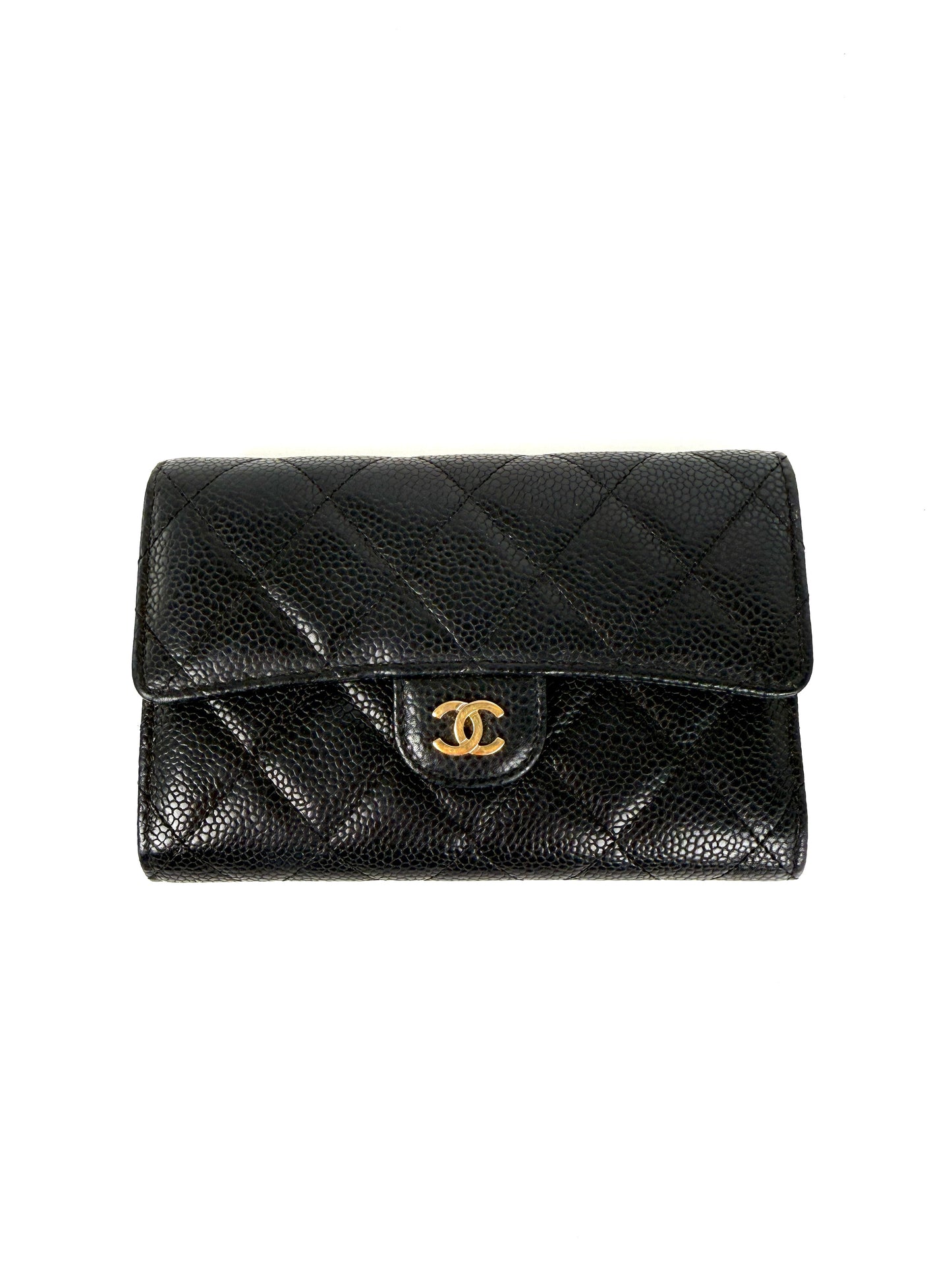 Chanel Flap Medium Gusset Black Caviar Leather Wallet