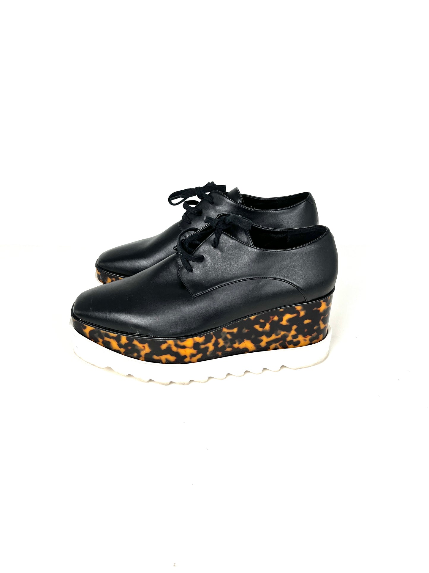 Stella McCartney Platform Black Leopard Animal Print Sneakers 38 8