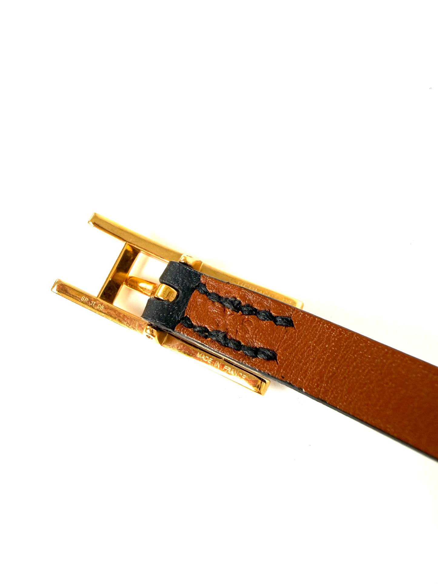 HERMES BeHapi Double Tour Reversible Black Gold Leather Gold Plated Hardware Wrap Bracelet XS