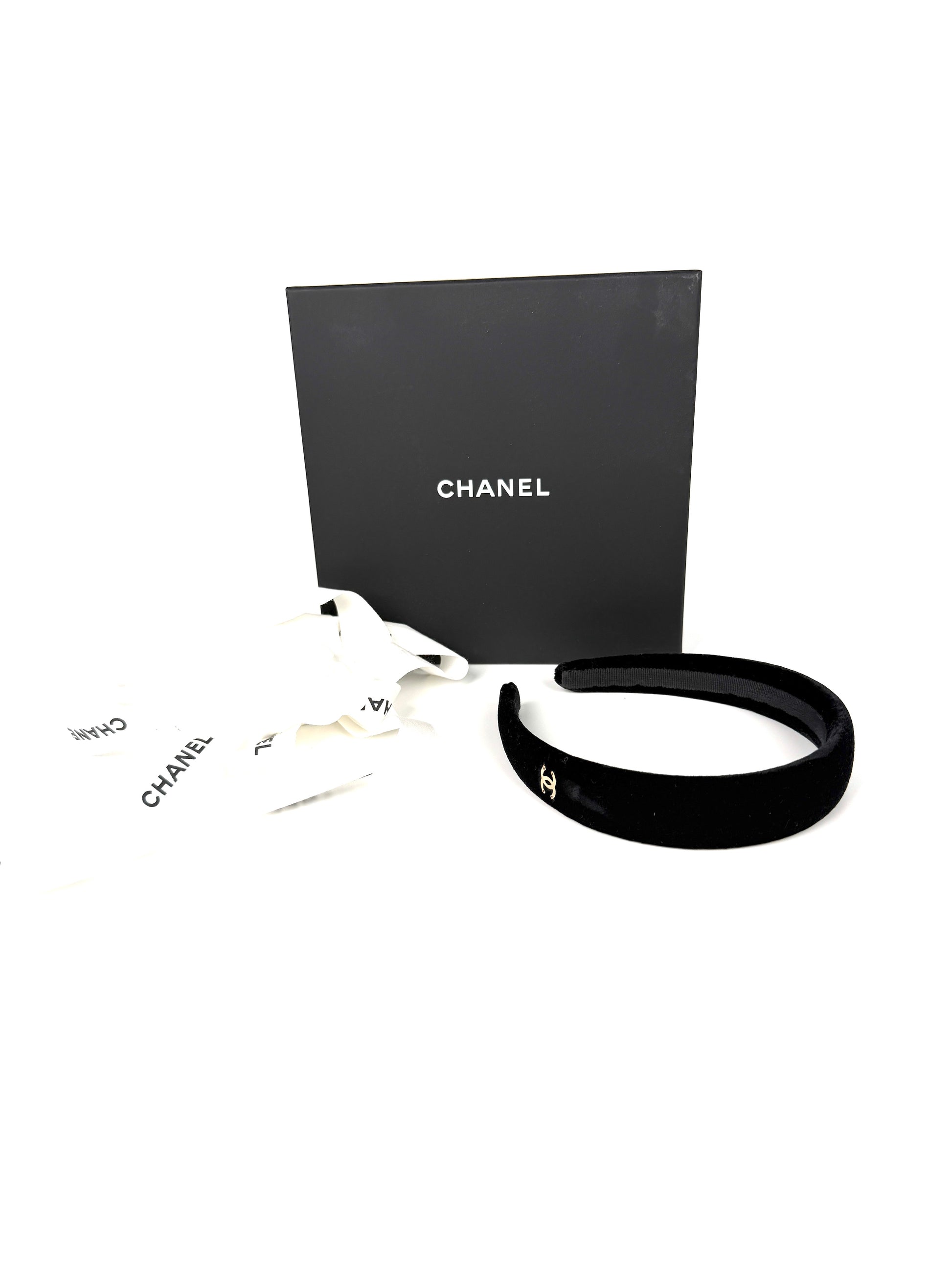 CHANEL CC Logo Black Velvet Headband