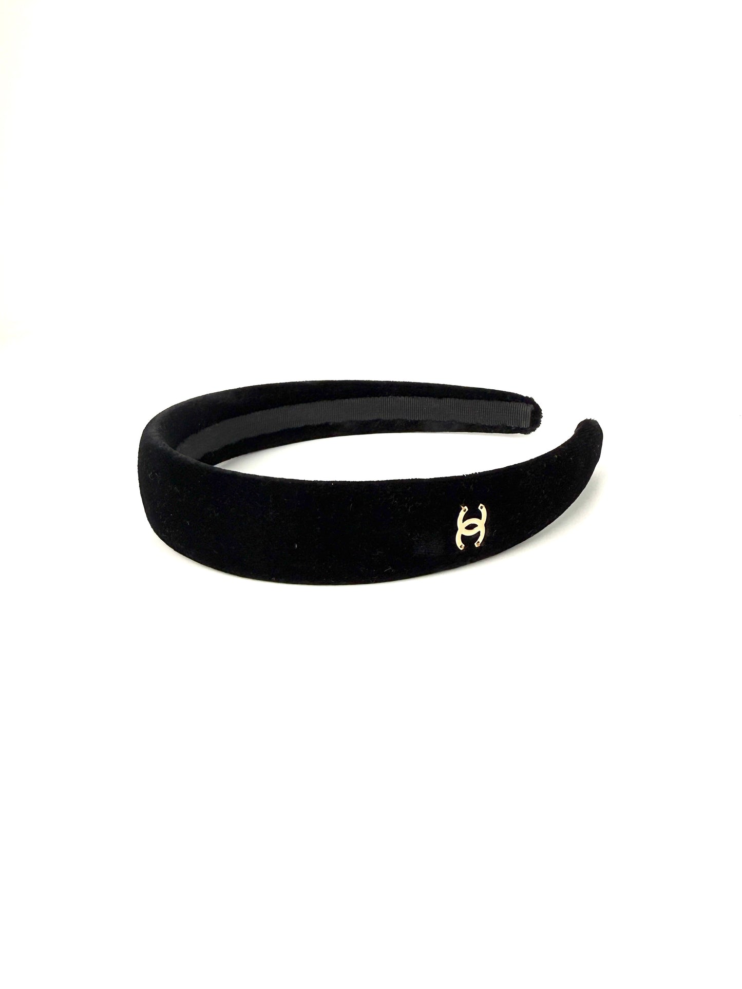 CHANEL CC Logo Black Velvet Headband