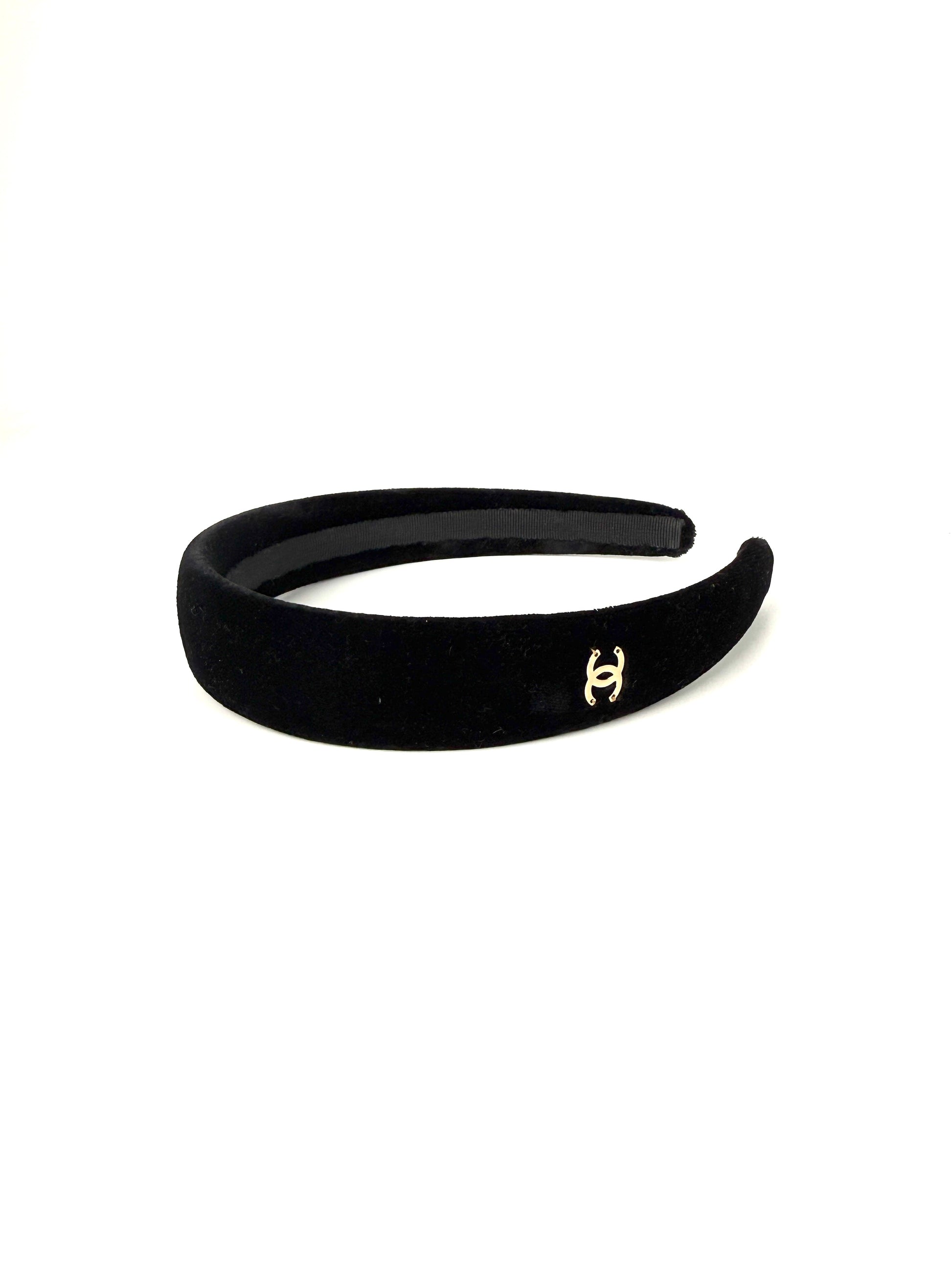 CHANEL CC Logo Black Velvet Headband