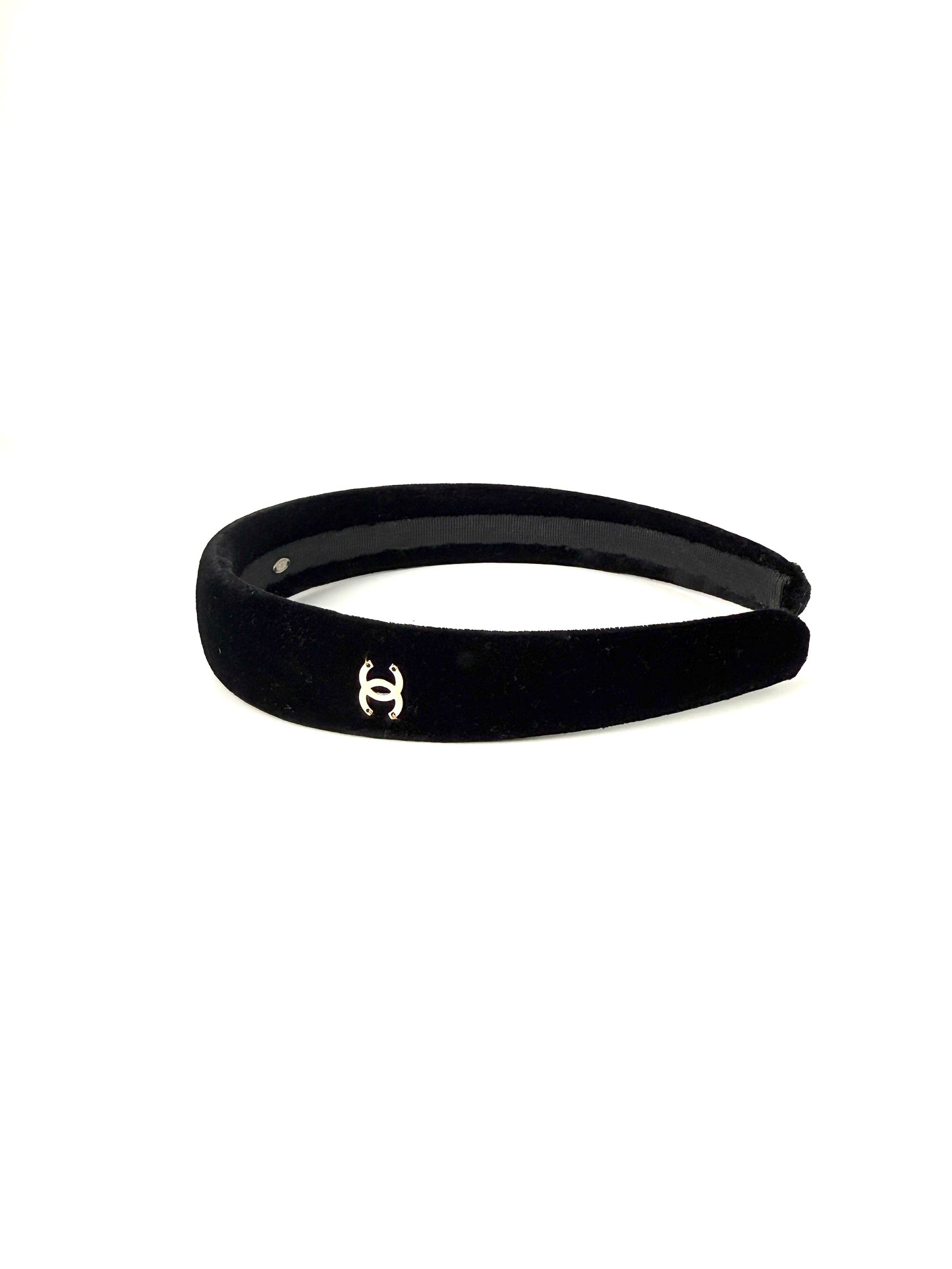 CHANEL CC Logo Black Velvet Headband
