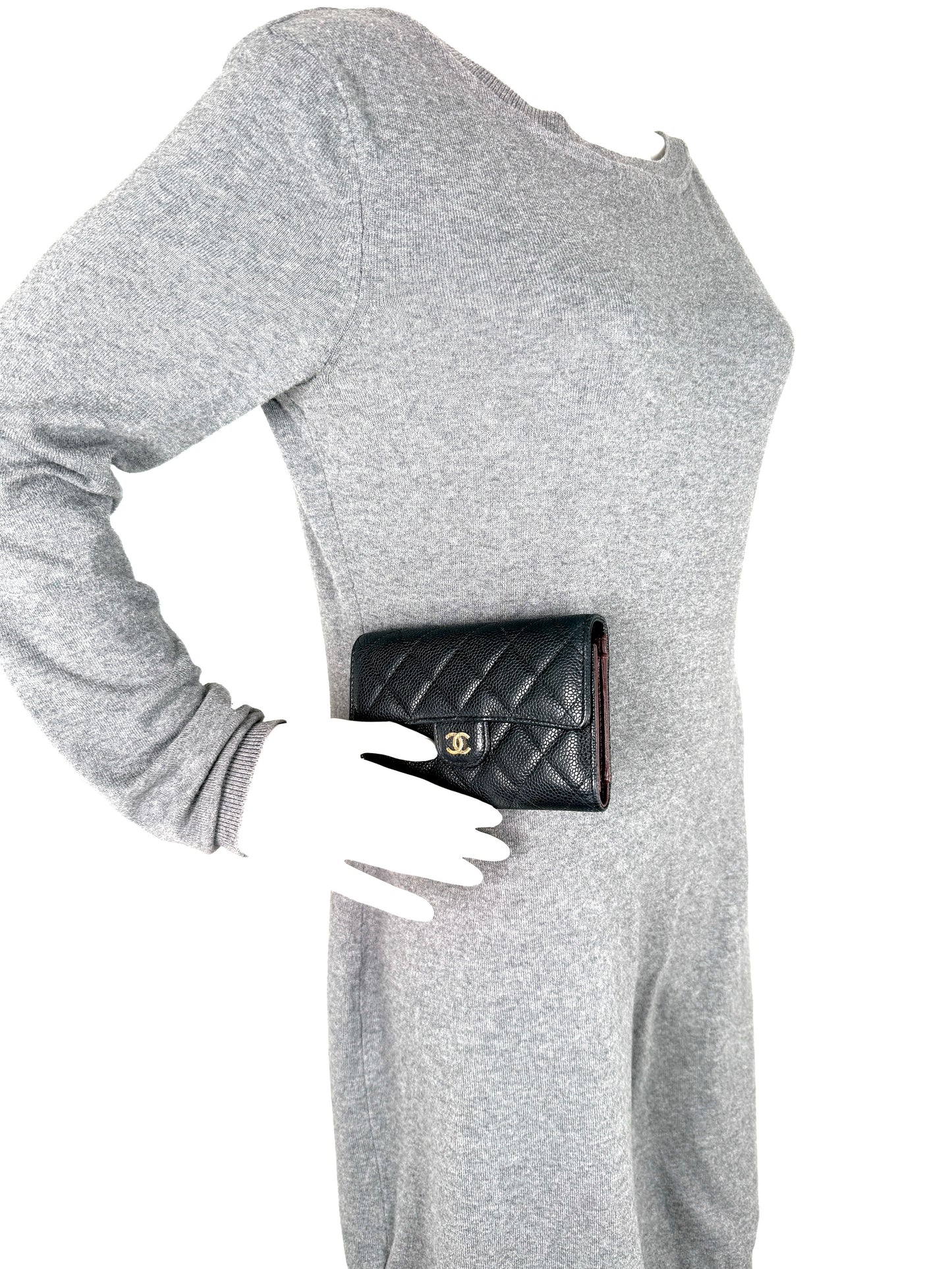 Chanel Flap Medium Gusset Black Caviar Leather Wallet