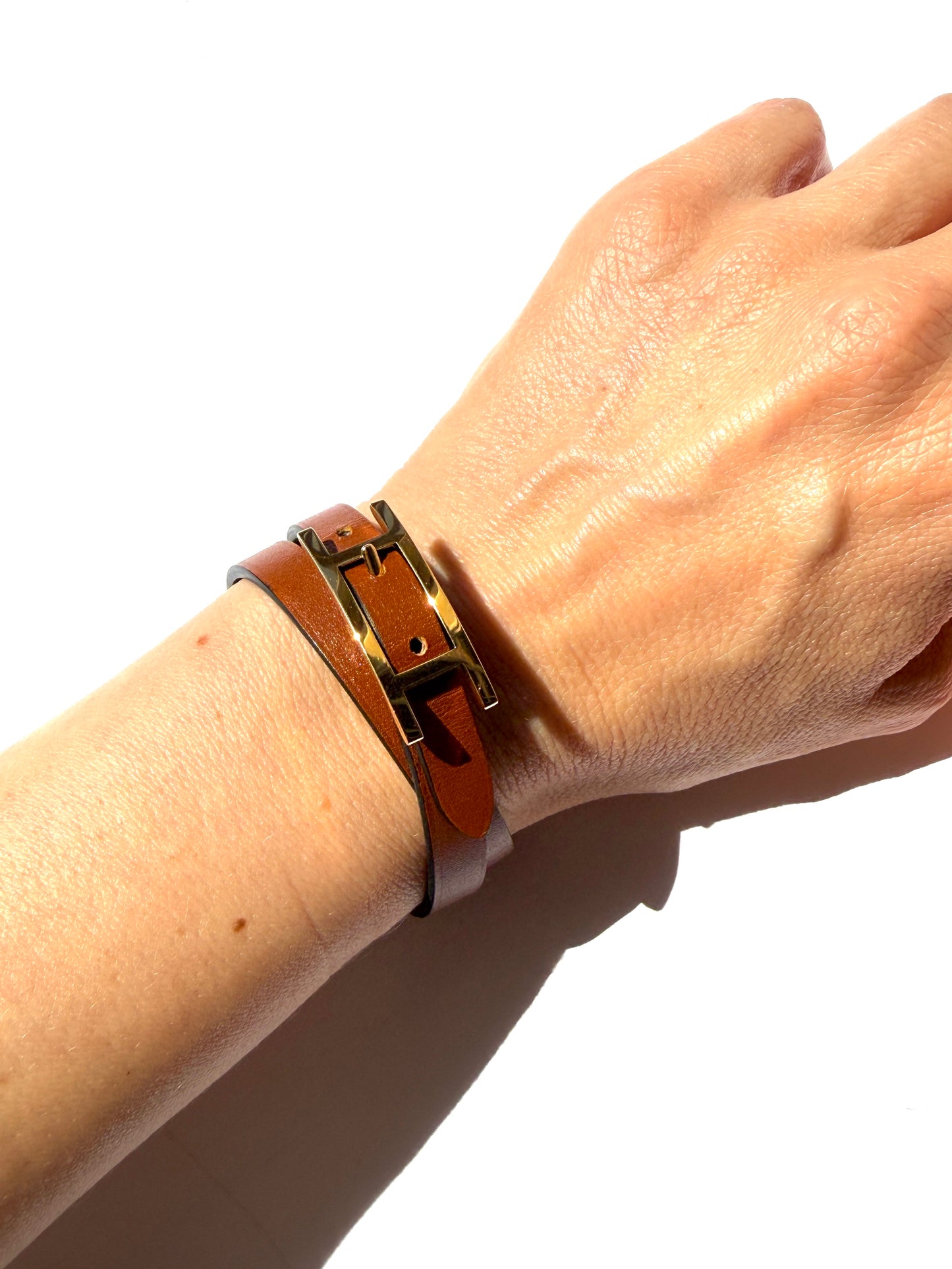 HERMES BeHapi Double Tour Reversible Black Gold Leather Gold Plated Hardware Wrap Bracelet XS