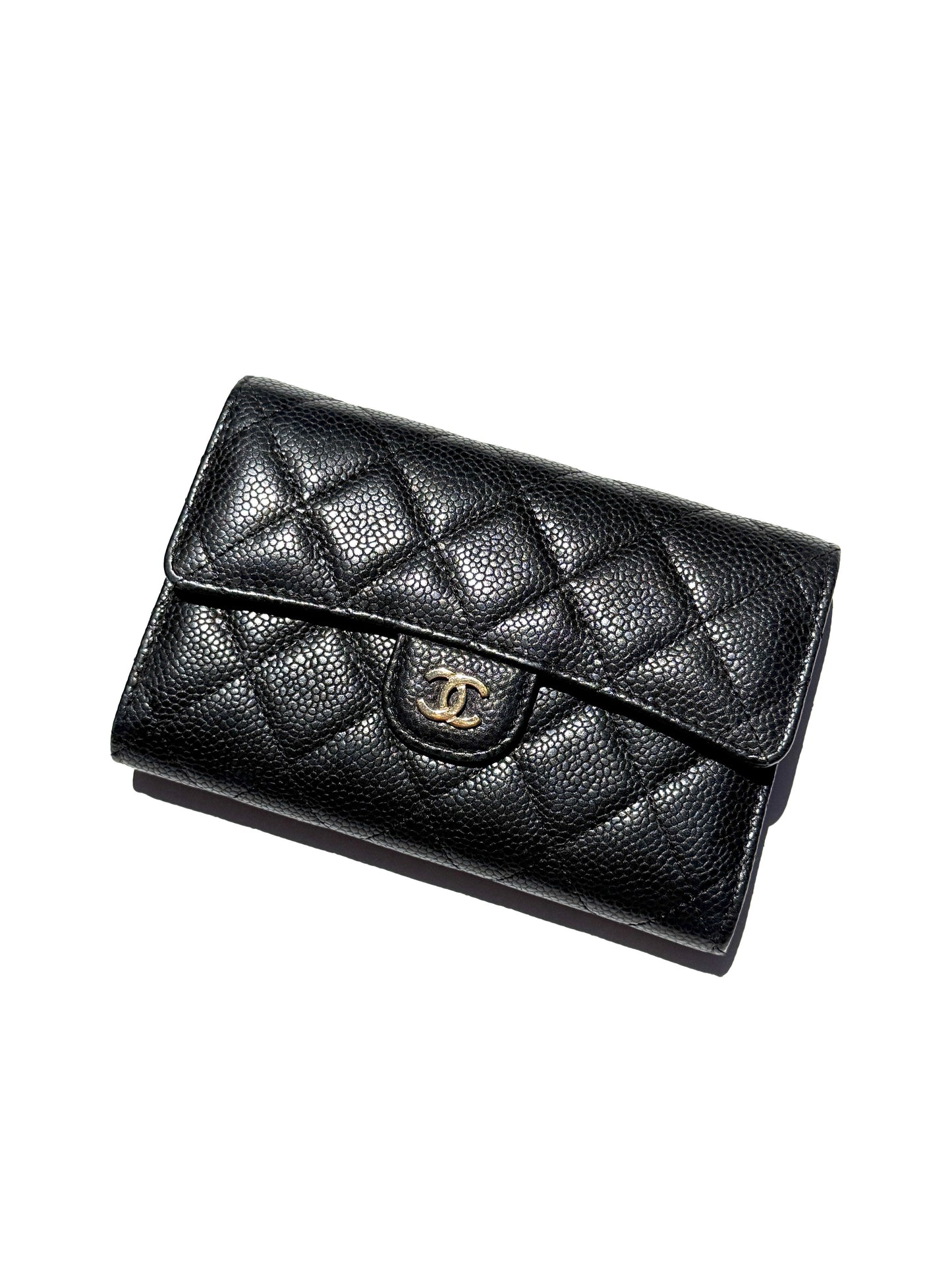 Chanel Flap Medium Gusset Black Caviar Leather Wallet