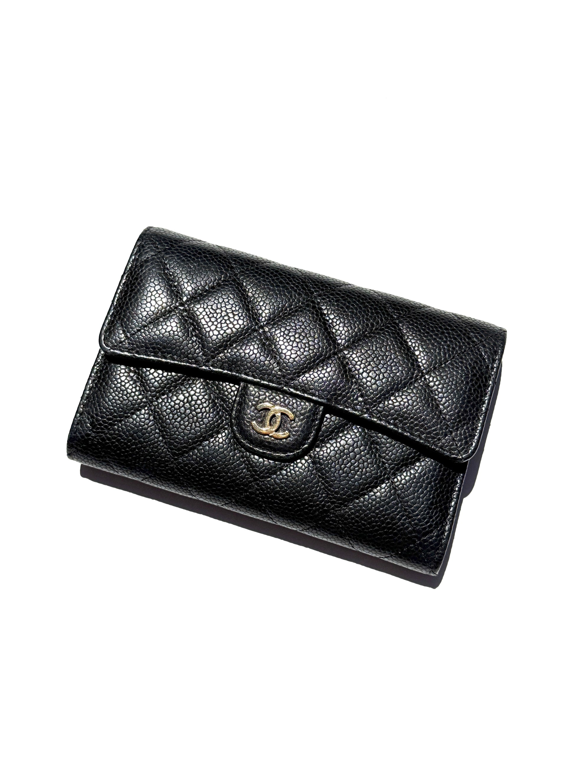 Chanel Flap Medium Gusset Black Caviar Leather Wallet