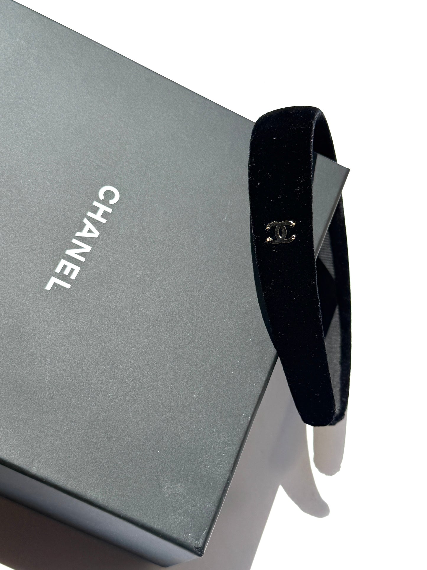 CHANEL CC Logo Black Velvet Headband