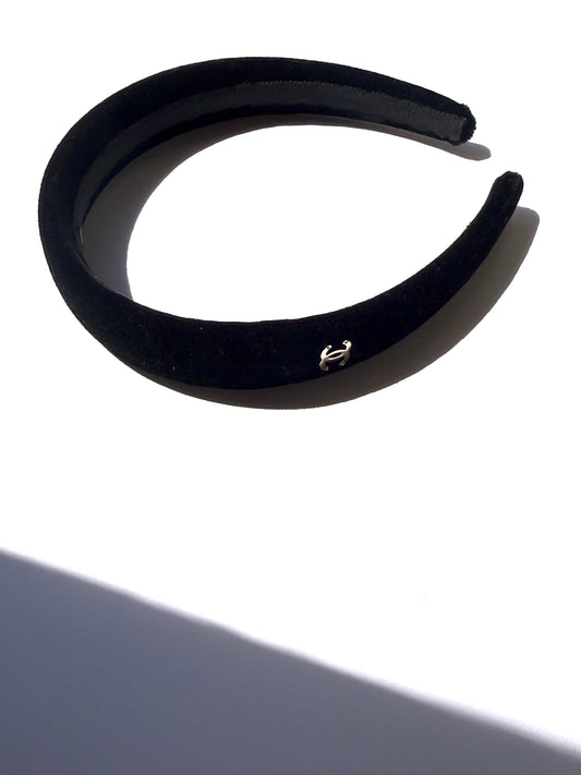 CHANEL CC Logo Black Velvet Headband