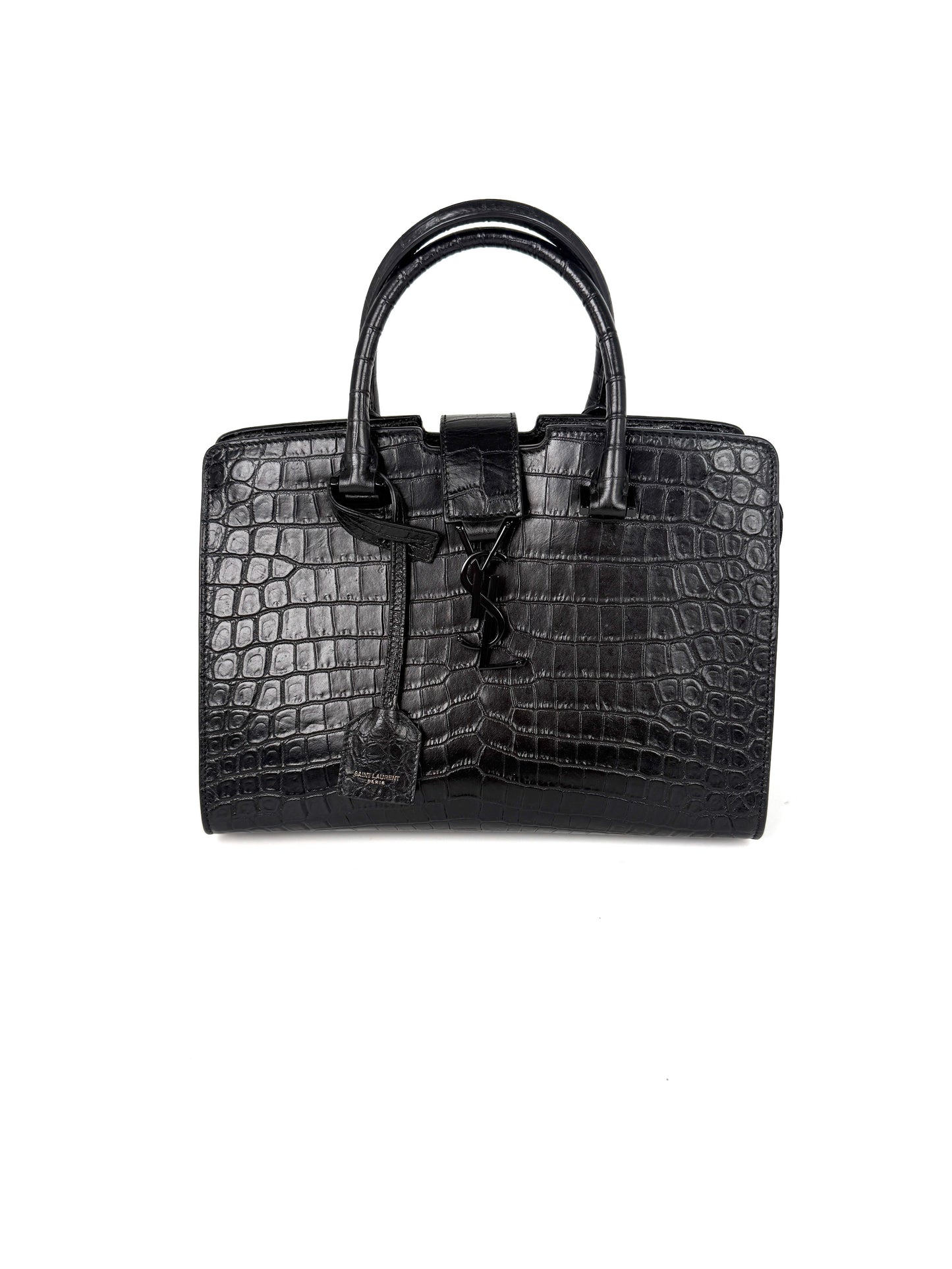 Saint Laurent YSL Croc Embossed So Black Cabas Leather Crossbody Top Handle Bag