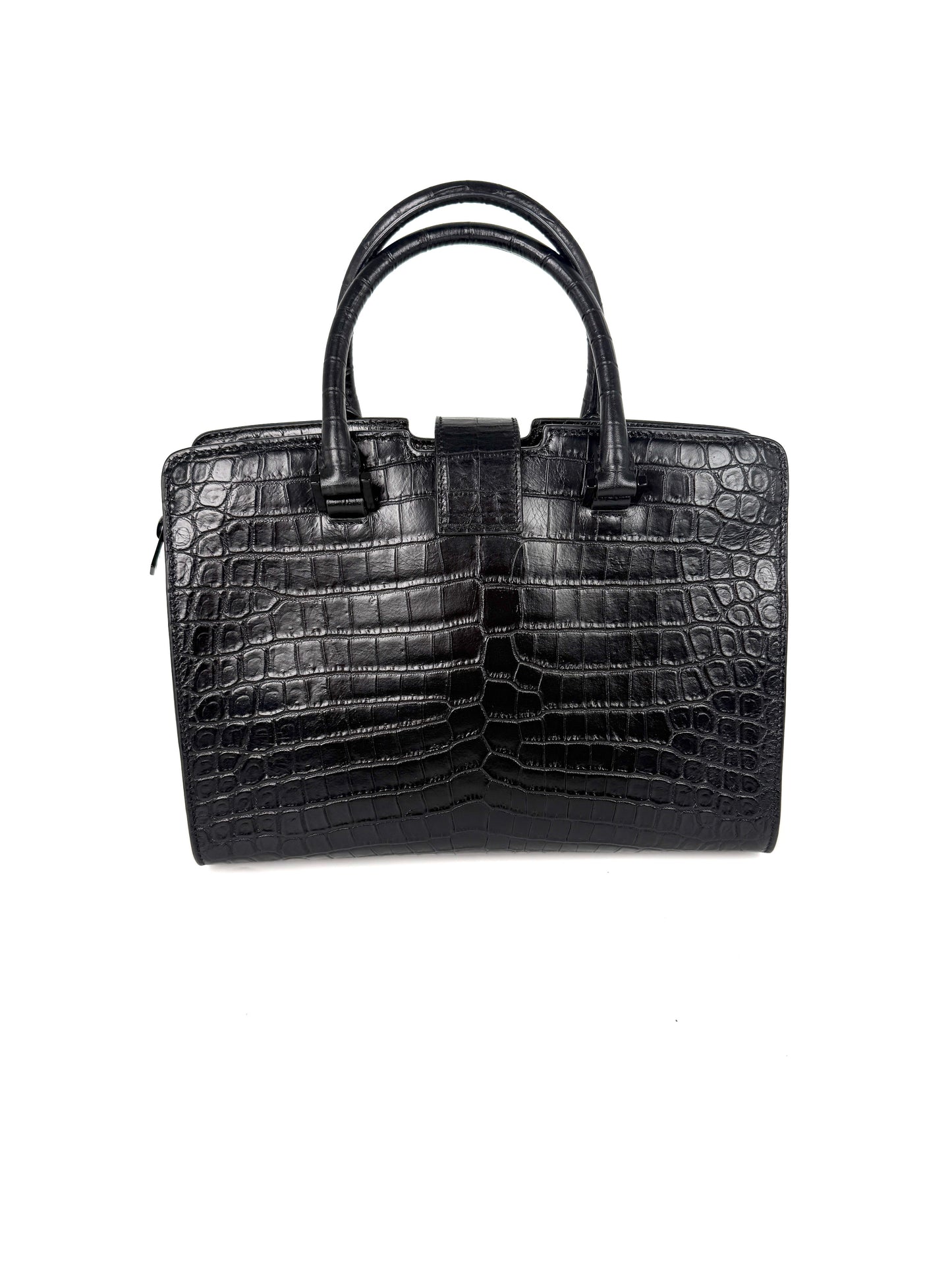 Saint Laurent YSL Croc Embossed So Black Cabas Leather Crossbody Top Handle Bag