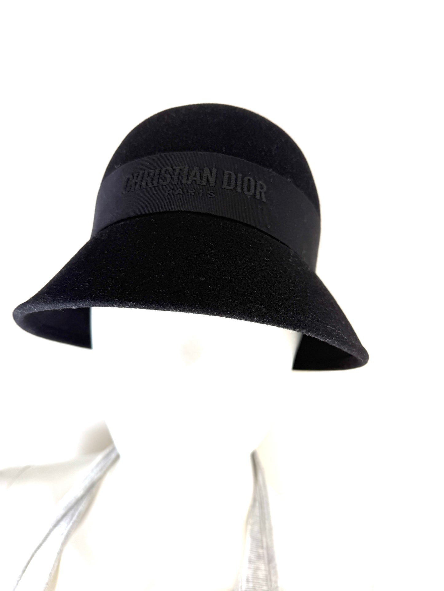 Christian Dior D-Tulipe Small Brim Cloche Black Rabbit Felt Hat 57 New