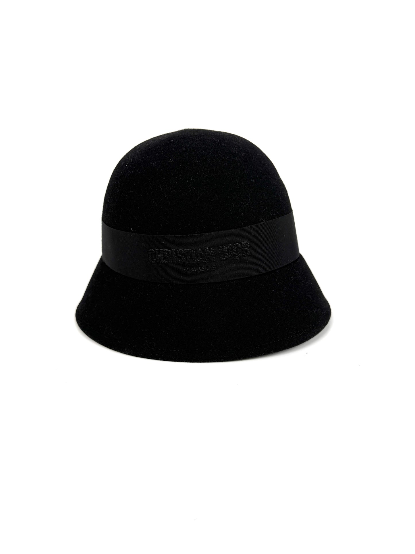 Christian Dior D-Tulipe Small Brim Cloche Black Rabbit Felt Hat 57 New