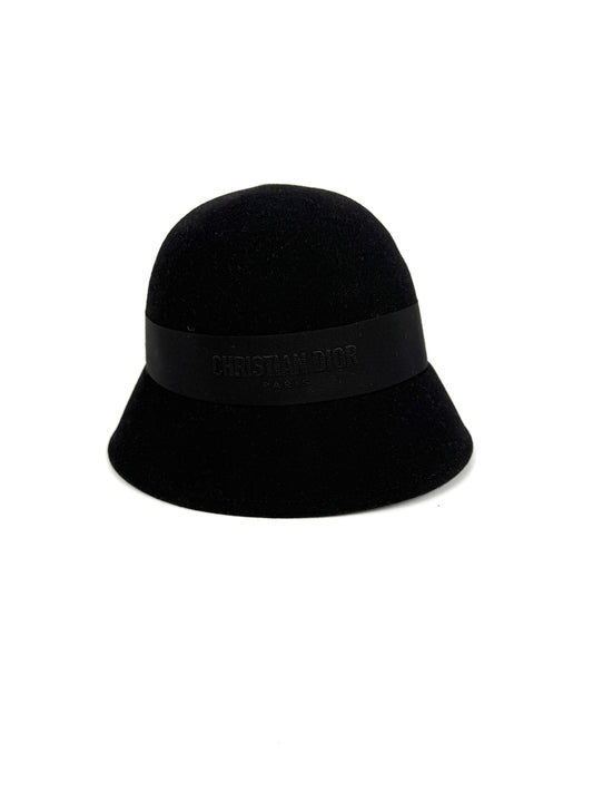 Christian Dior D-Tulipe Small Brim Cloche Black Rabbit Felt Hat 57 New